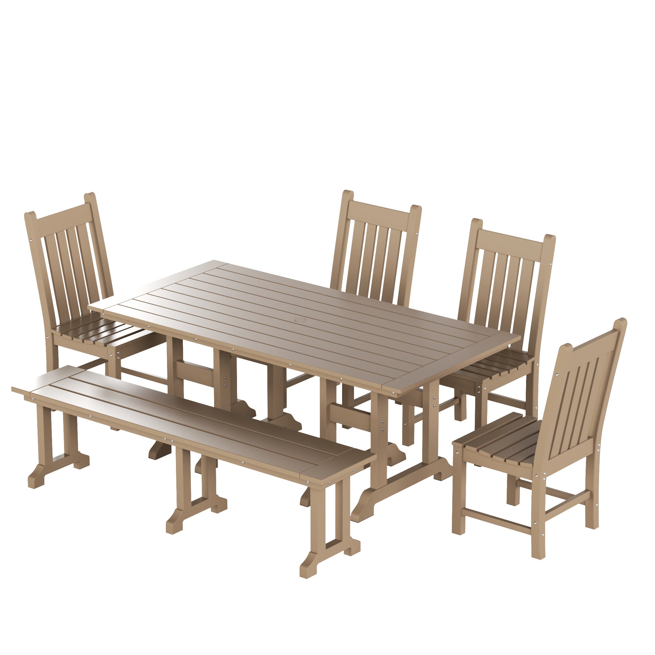 Paradise 6-Piece Outdoor Patio Dining Set Outdoor Table and Bench Chair Set