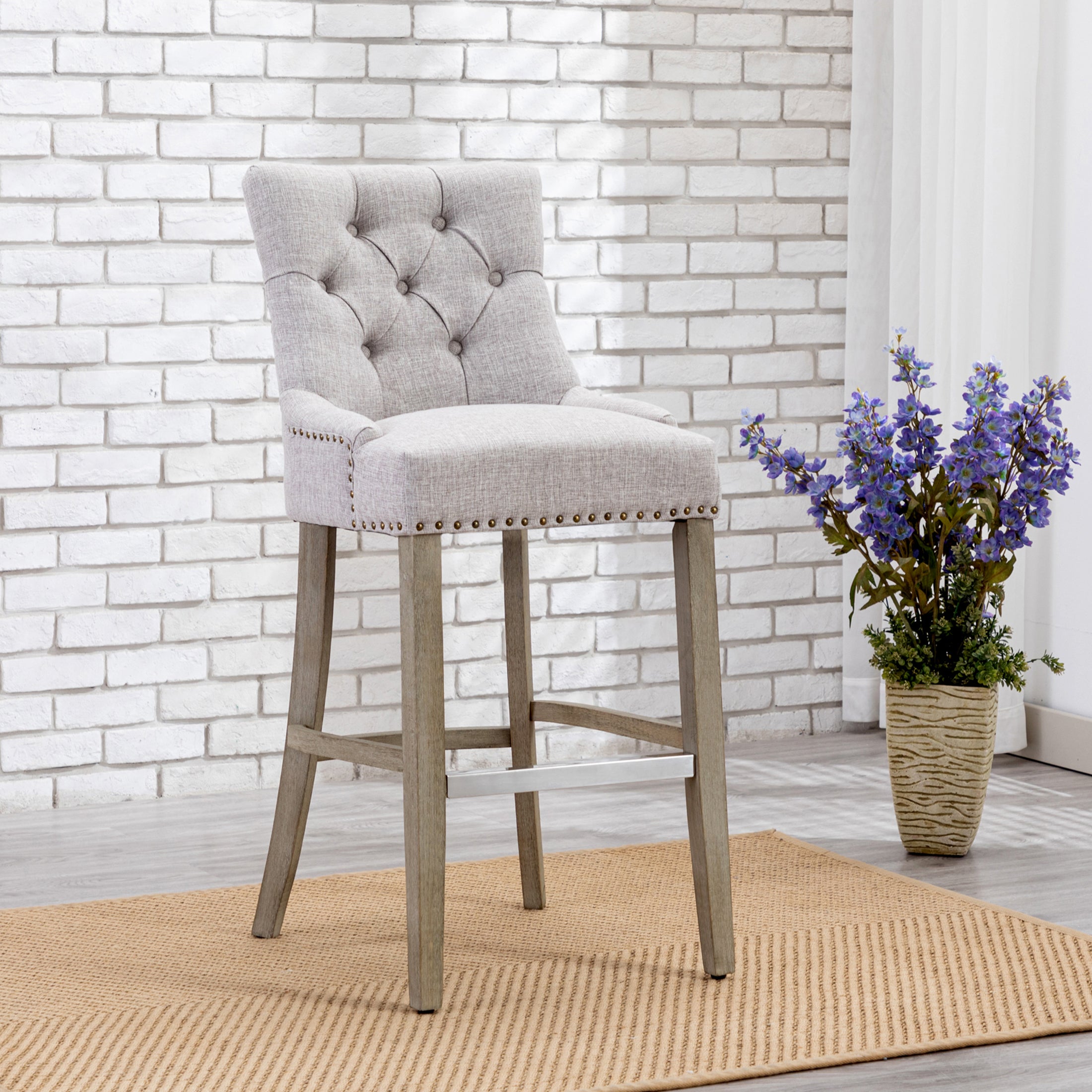 Bellmount 29" Upholstered Wood Bar Stool with Tufted Back