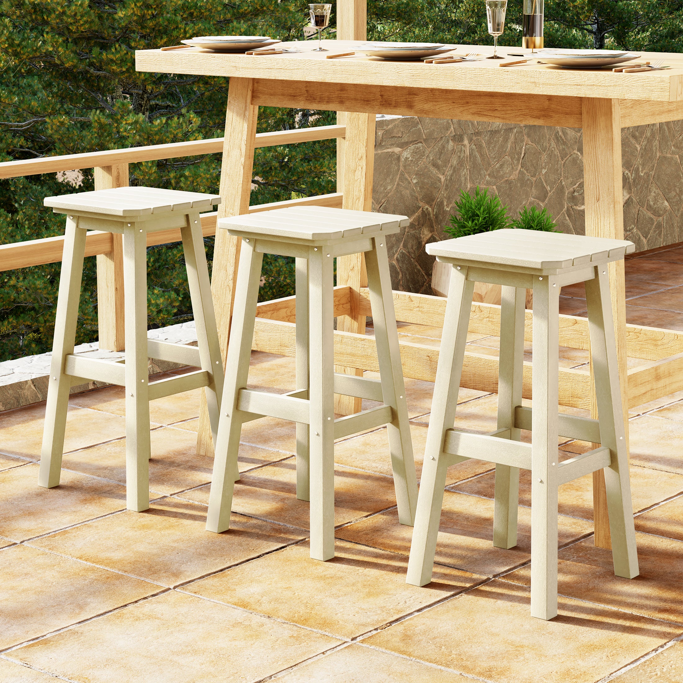 Paradise 29" HDPE Outdoor Patio Square Bar Stools (Set of 3)