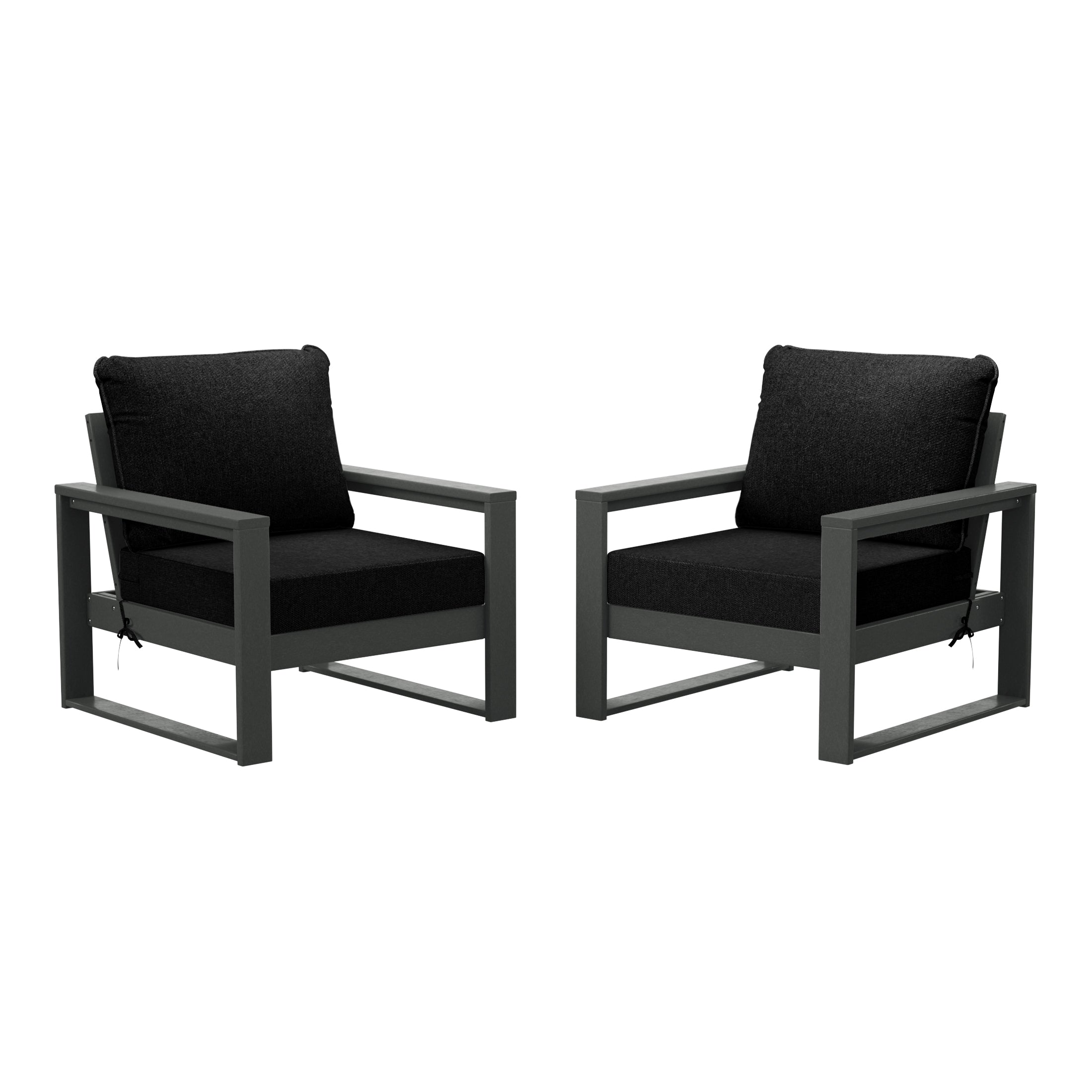 Rockaway Outdoor Modern HDPE Patio Club Chair with Waterproof Deep Seat Cushions (Set of 2)