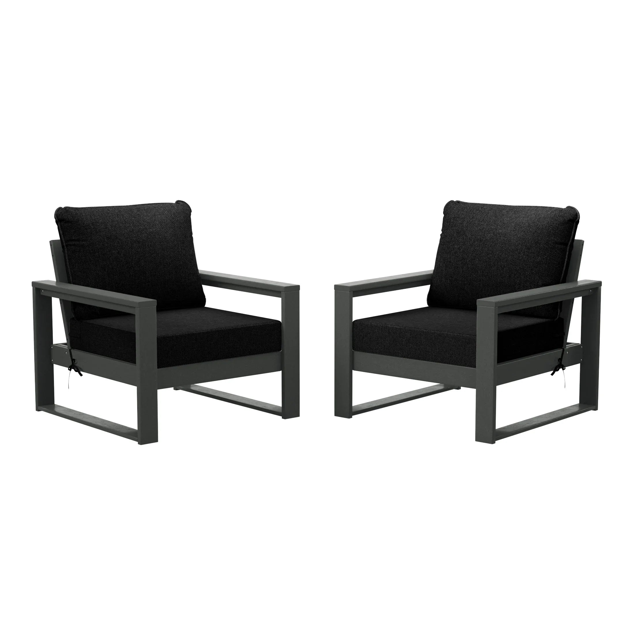 Rockaway Outdoor Modern HDPE Patio Club Chair with Waterproof Deep Seat Cushions (Set of 2)