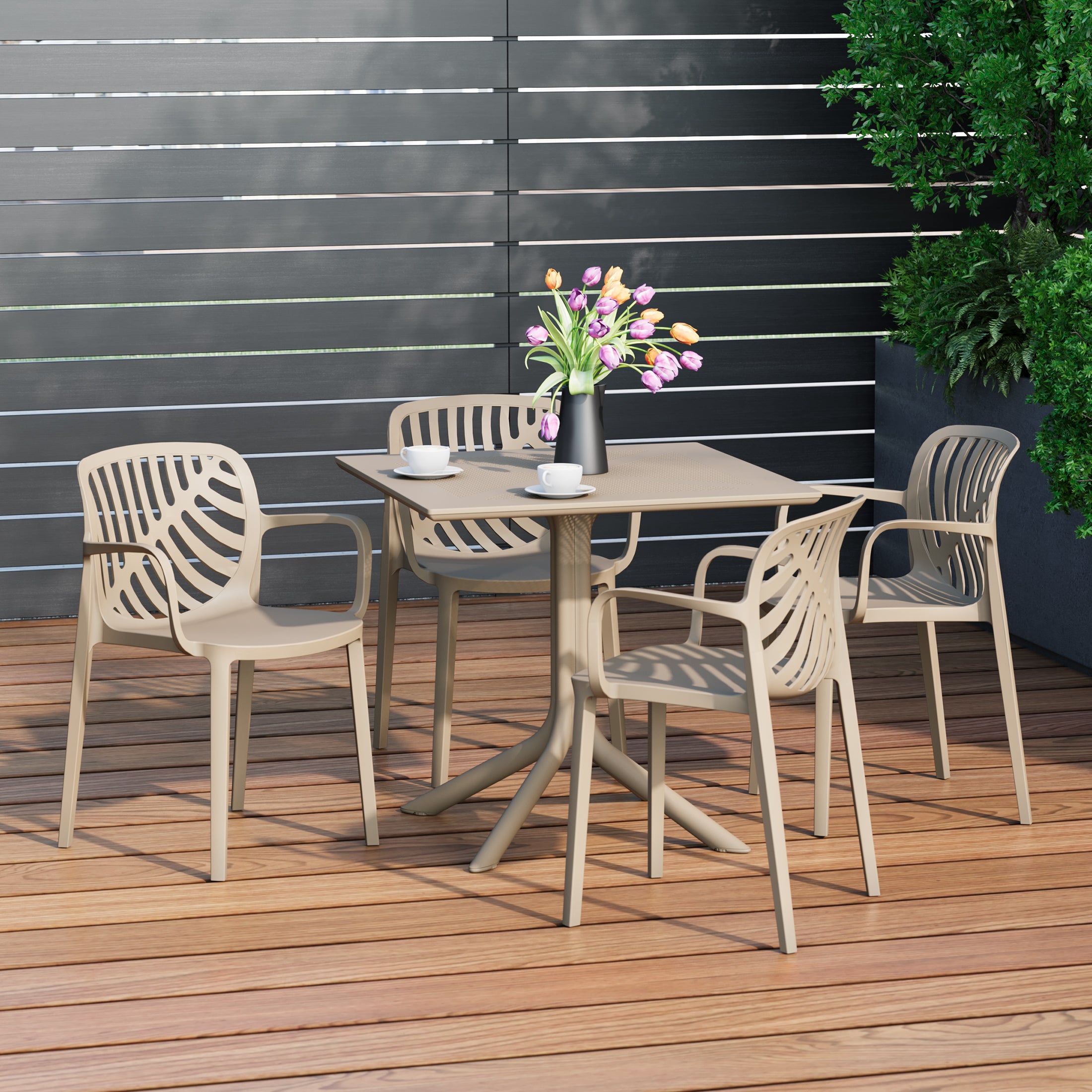 Sunshine 5-Piece Outdoor Resin Square Patio Dining Table Set with Modern Stackable Patio Dining Chairs
