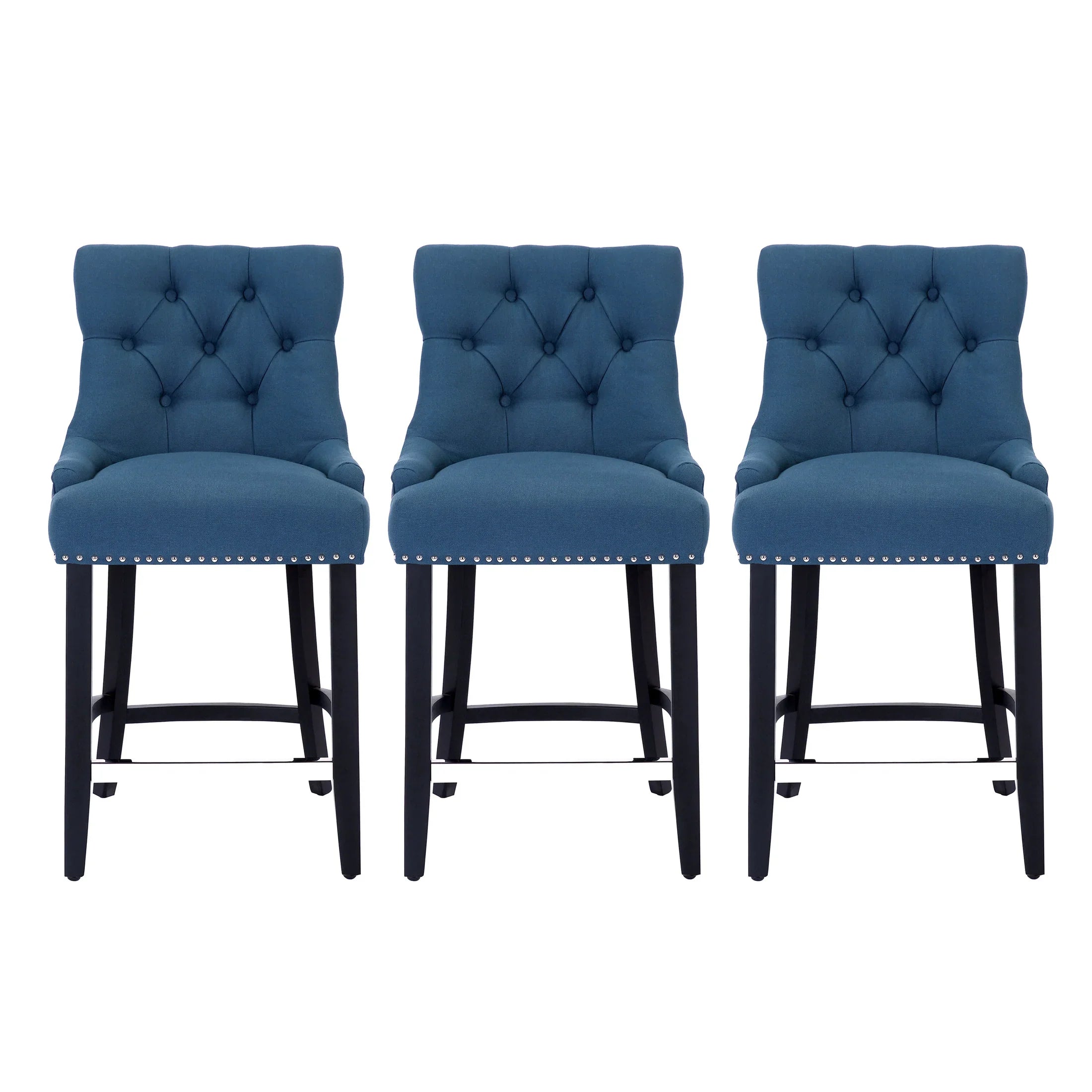 Bellmount 24" Upholstered Wood Counter Stool with Tufted Back (Set of 3)