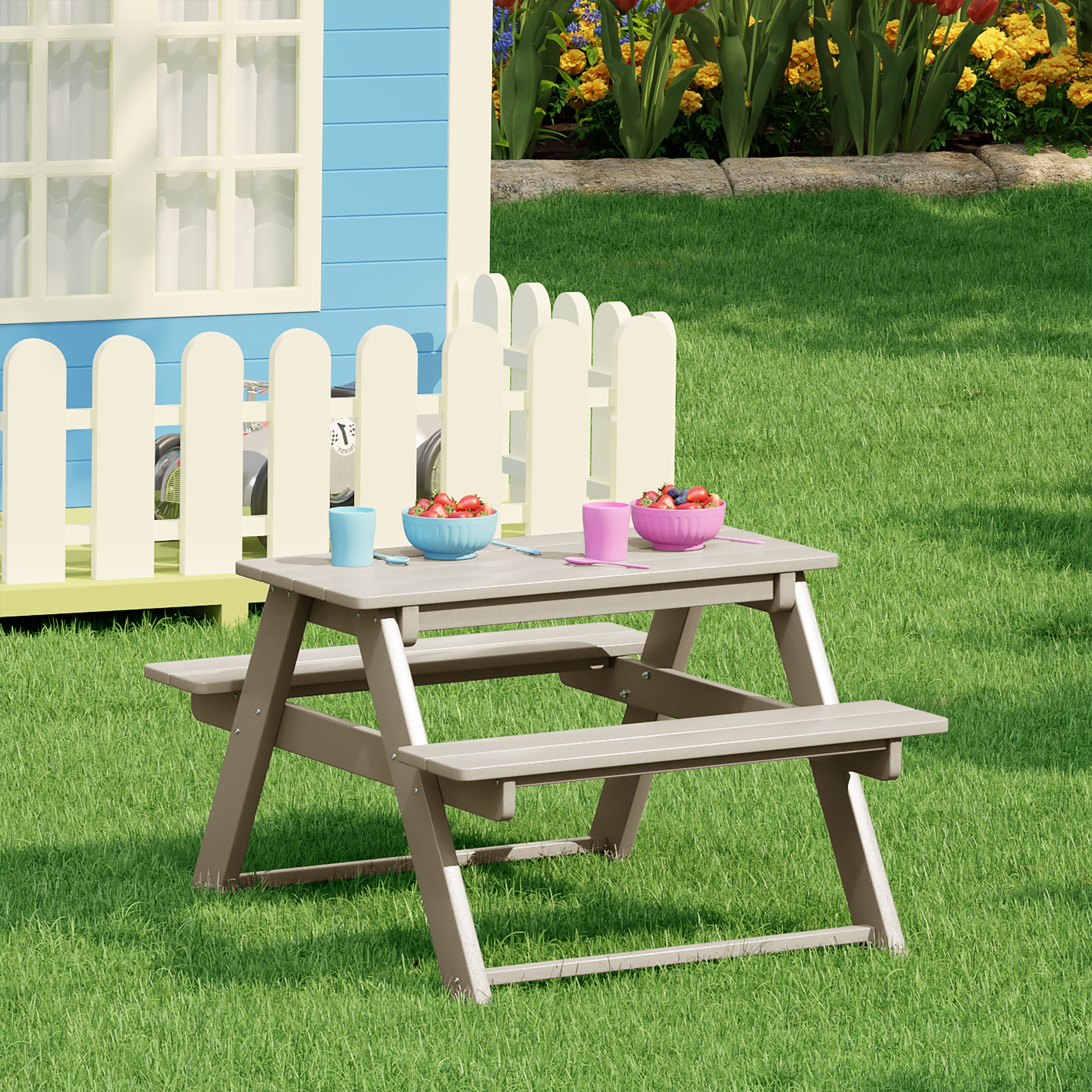 Paradise Outdoor Patio Kids HDPE Plastic Picnic Bench Table