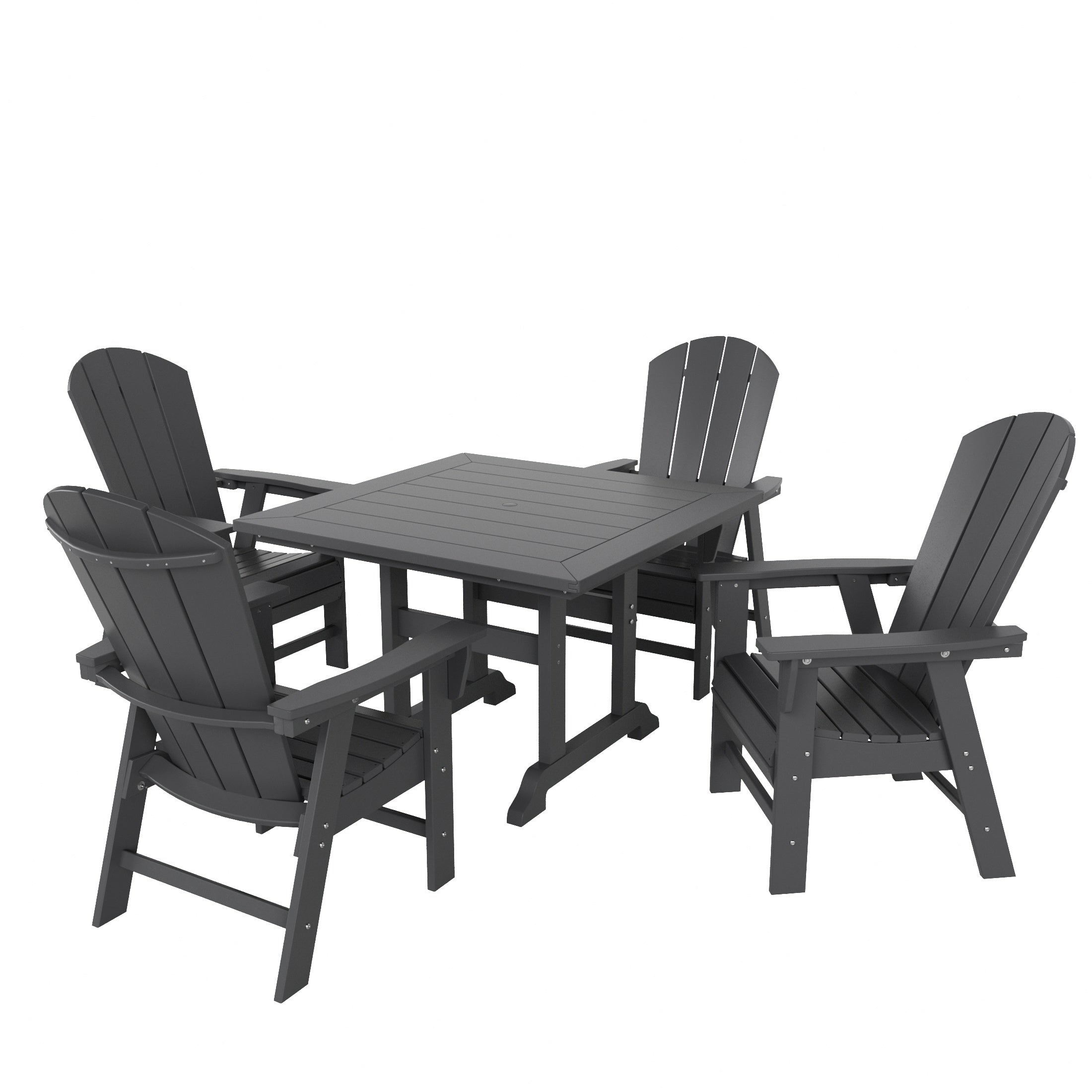Paradise 5 Piece Outdoor Patio Dining Square Table and Curved Back Armchair Set