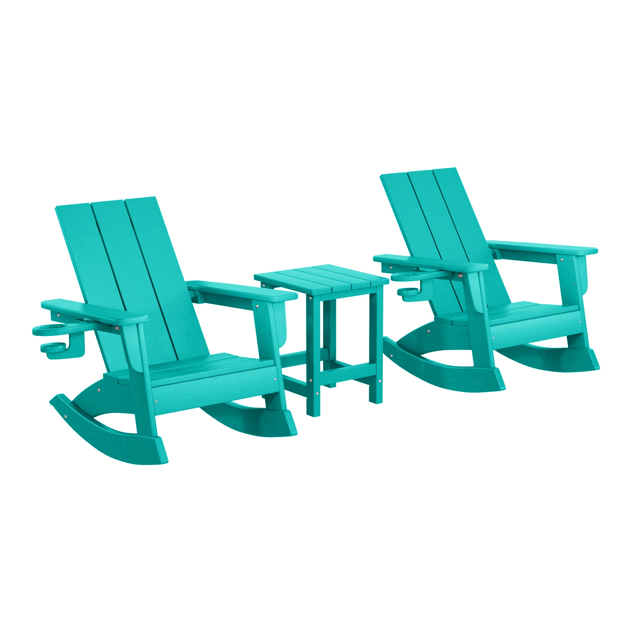 Palms 3-Piece Kids Modern Rocking Chair With Cup Holder and Square Side Table Set