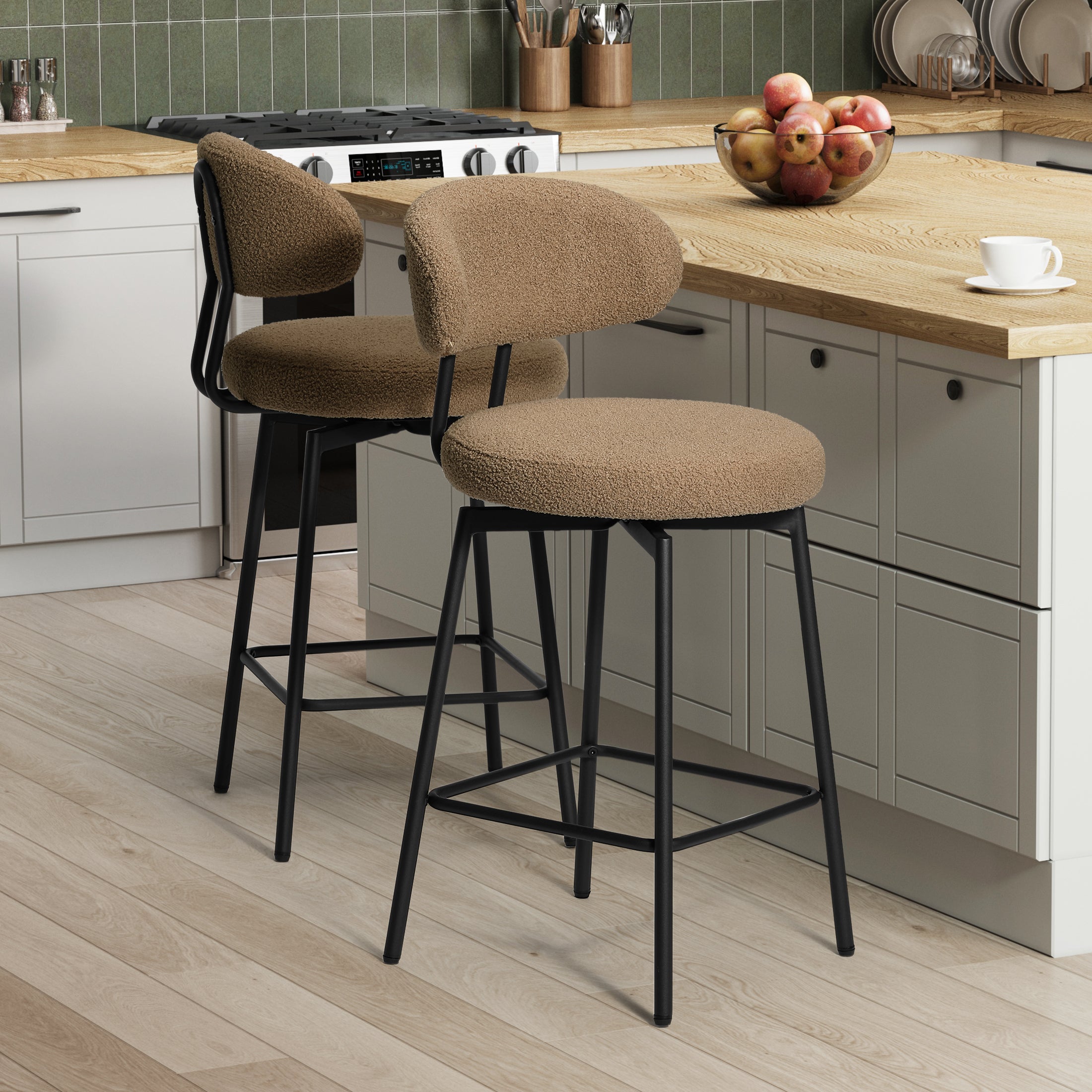 Celine Modern Upholstered Sherpa Fabric Counter Height Bar Stools with Back (Set of 2)