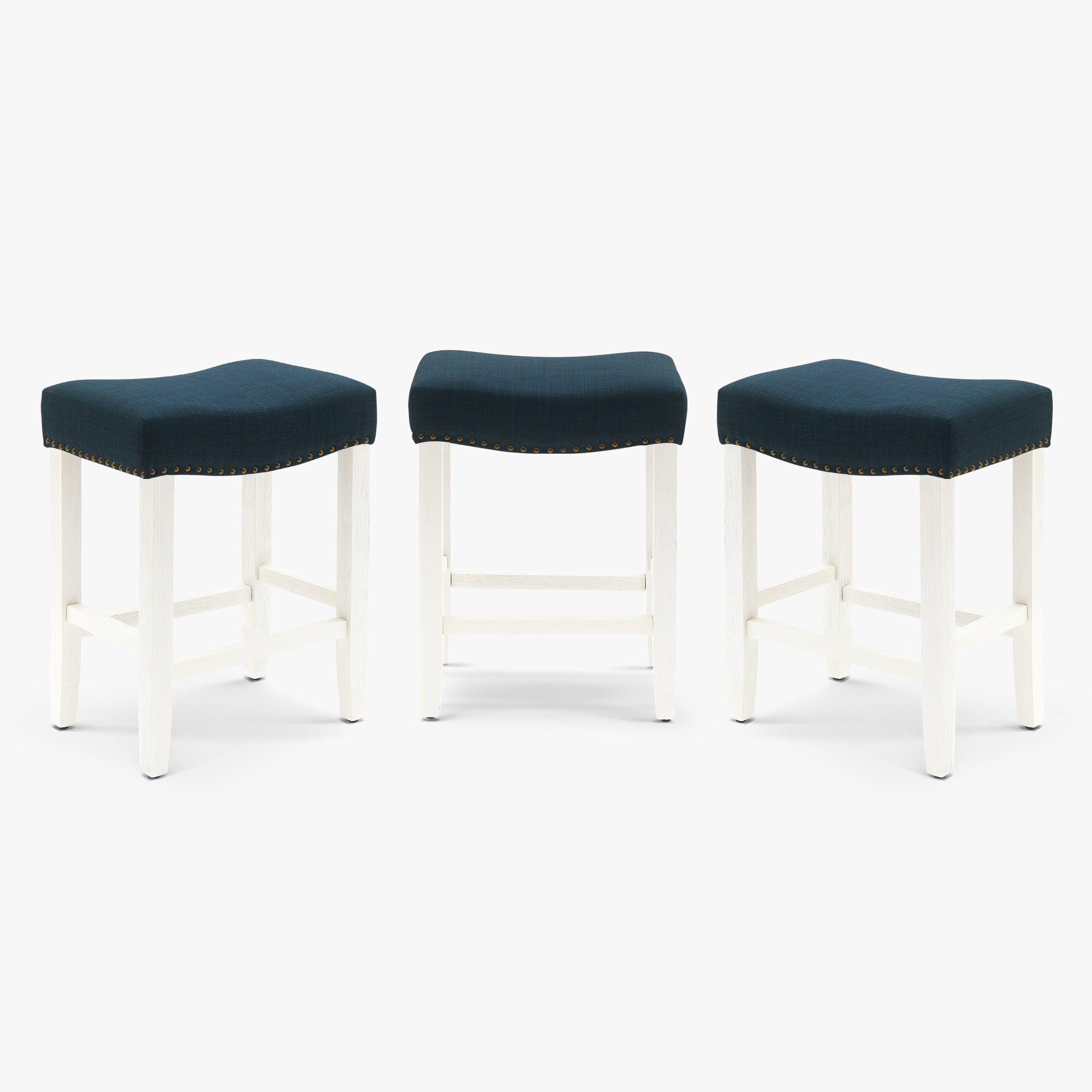 Bulmon 24" Upholstered Saddle Seat Antique White Counter Stool (Set of 3)