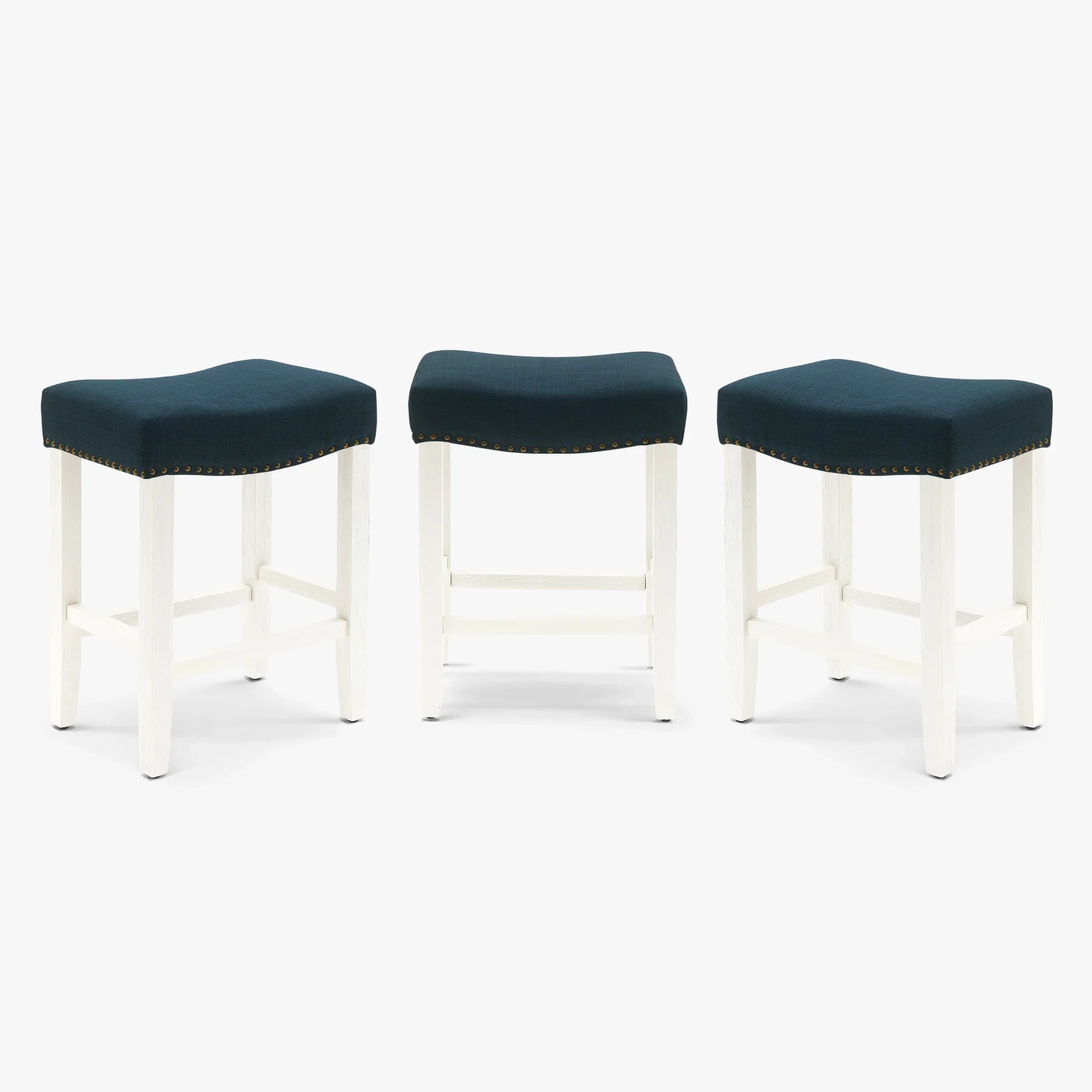 Bulmon 24" Upholstered Saddle Seat Antique White Counter Stool (Set of 3)