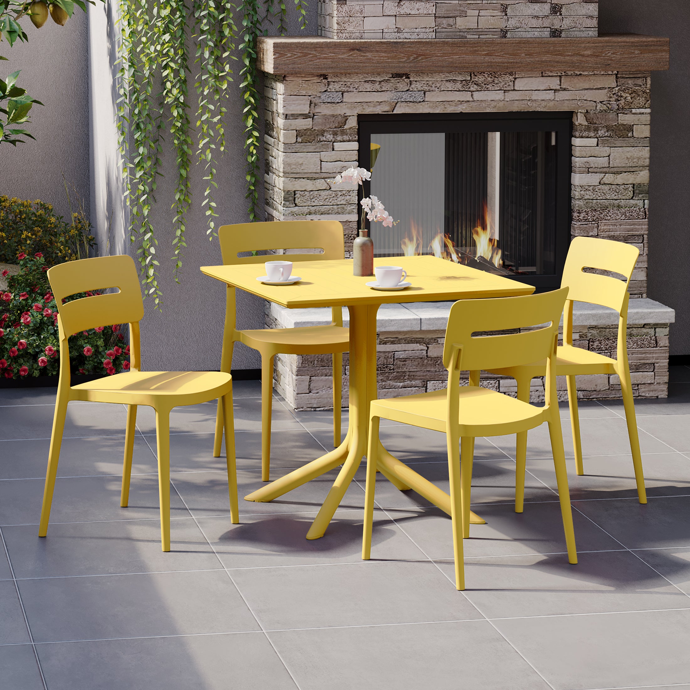 Sunshine Modern 5-Piece Resin Patio Dining Table Set with Stackable Patio Dining Chairs