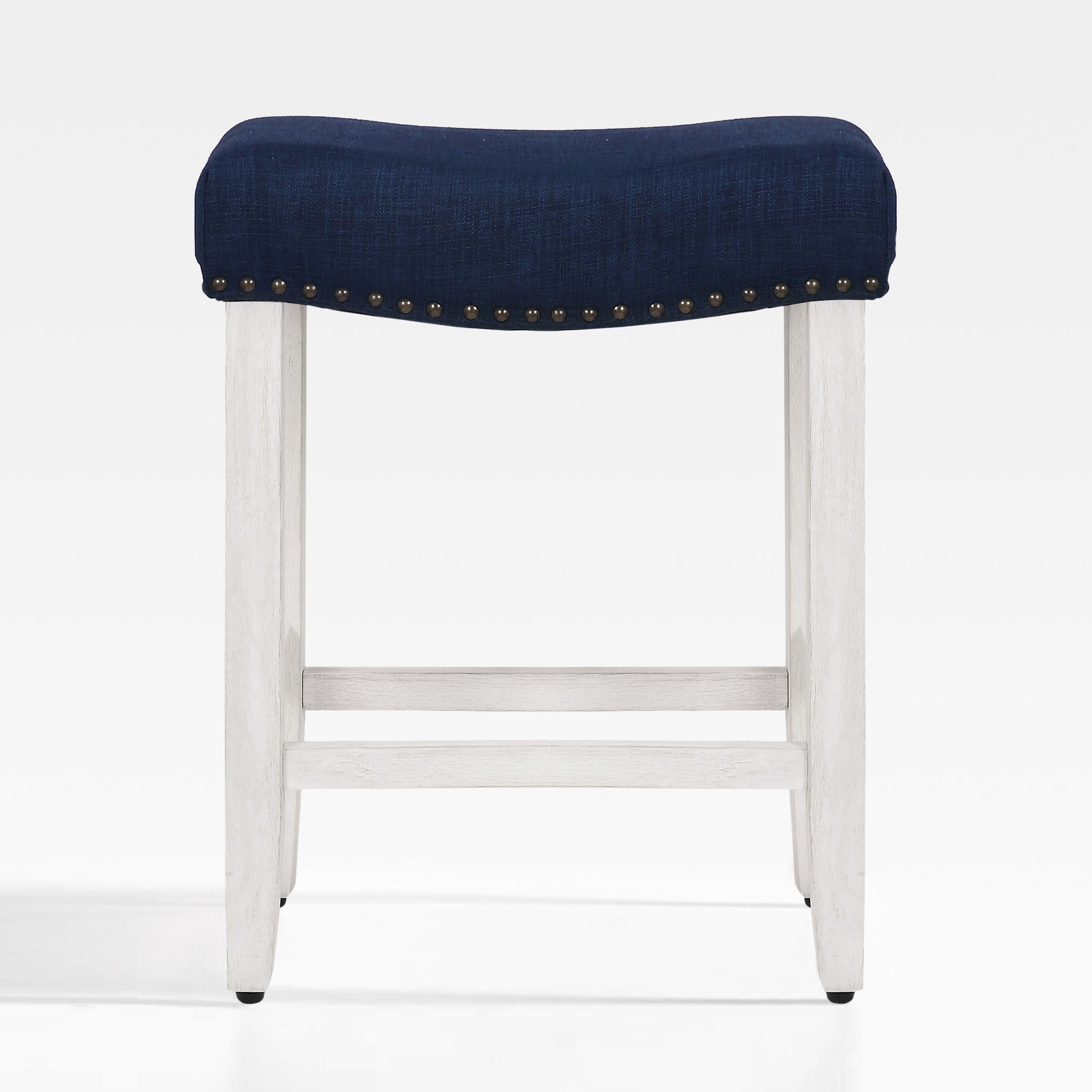 Bulmon 24" upholstered nail head bar counter stool with Antique White color legs