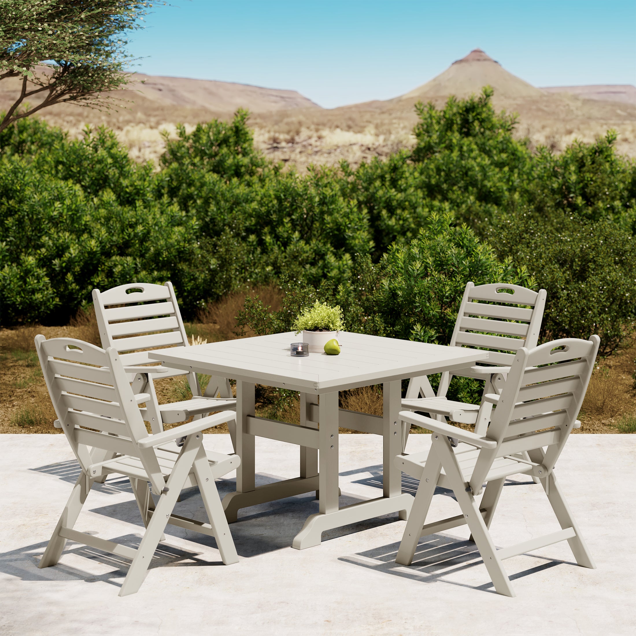 Paradise 5-Piece HDPE Square Patio Dining Table Set with Foldable Chairs