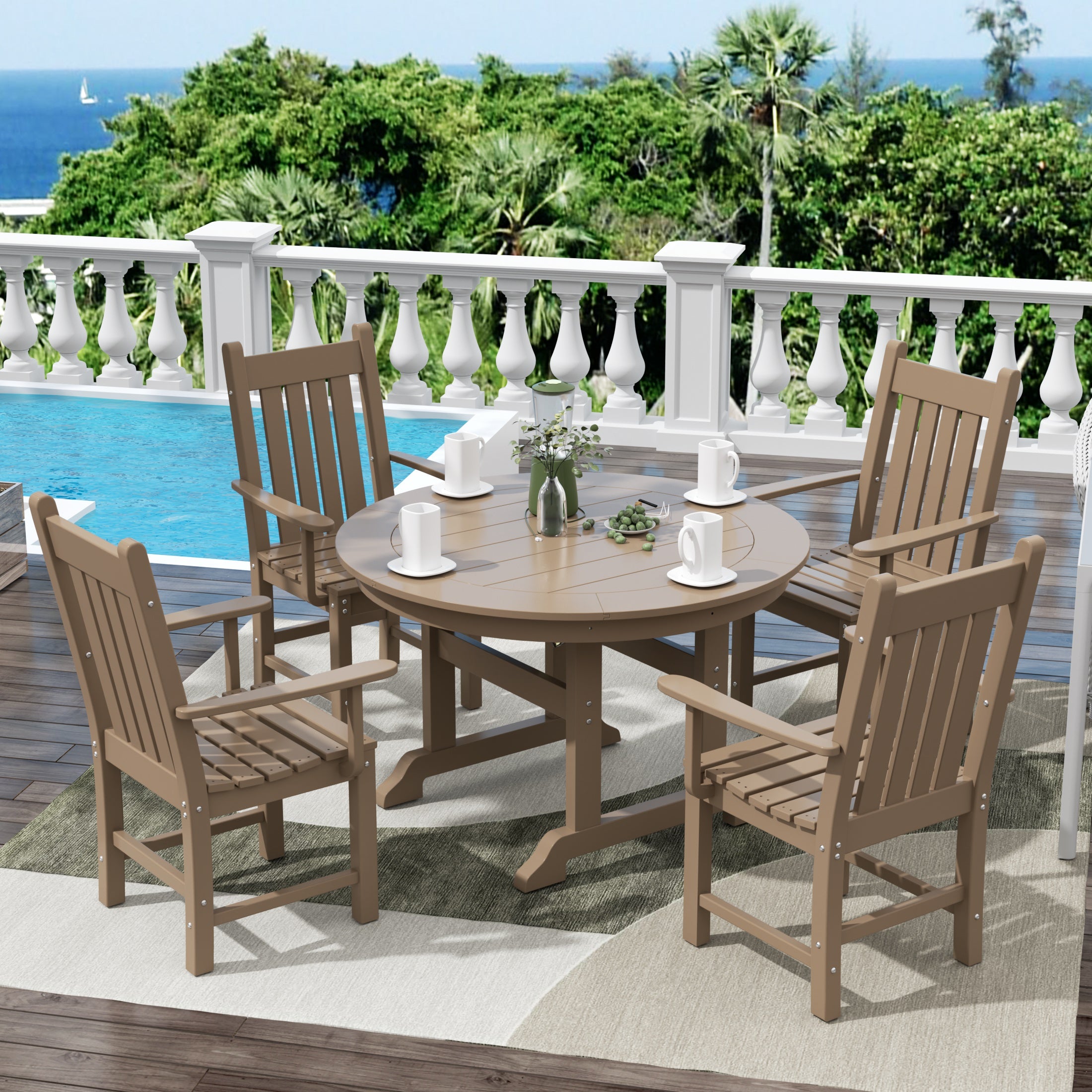 Paradise 5 Piece Outdoor Patio Dining Set Outdoor Round Table and Armchair Set
