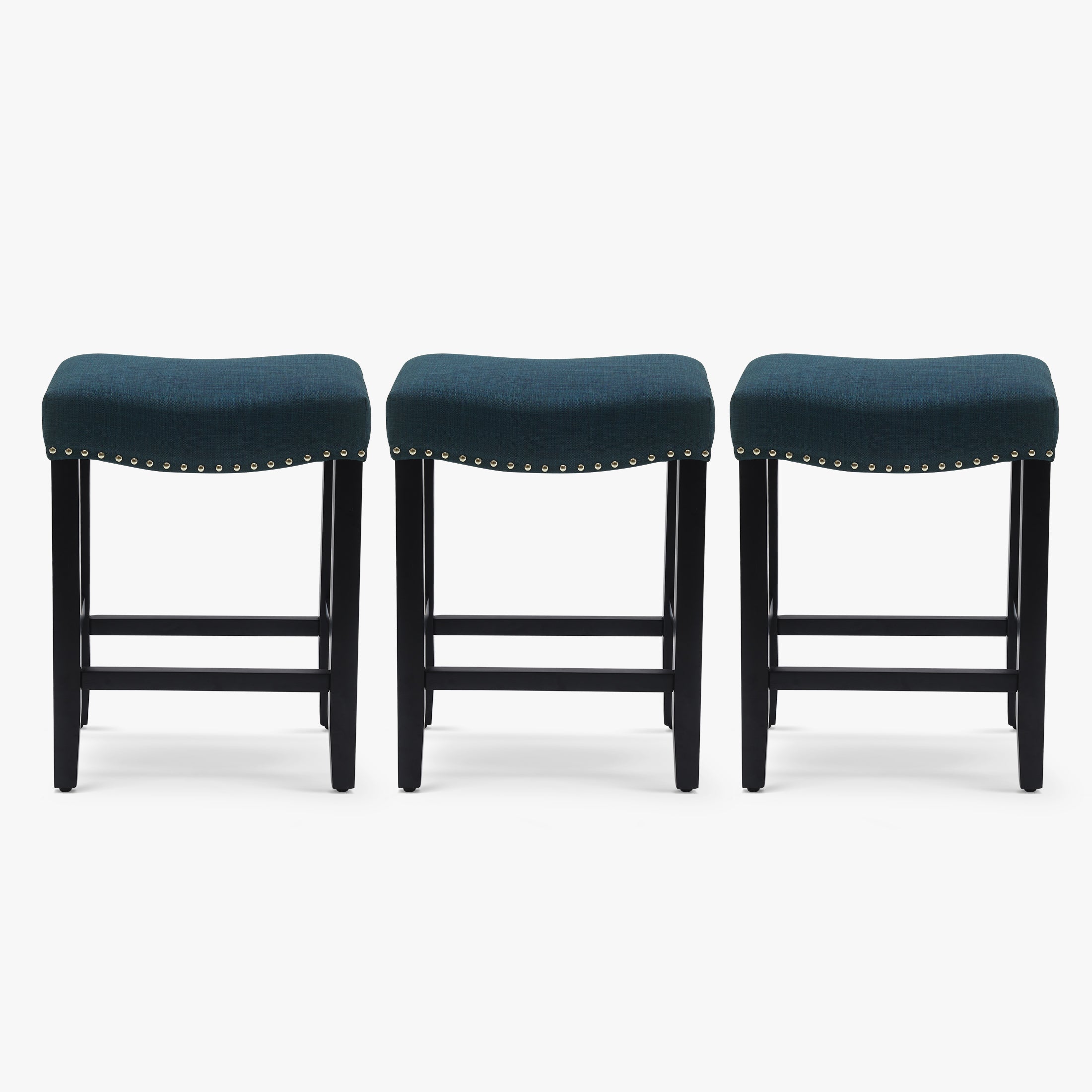 Bulmon 24" Upholstered Saddle Seat Black Counter Stool (Set of 3)
