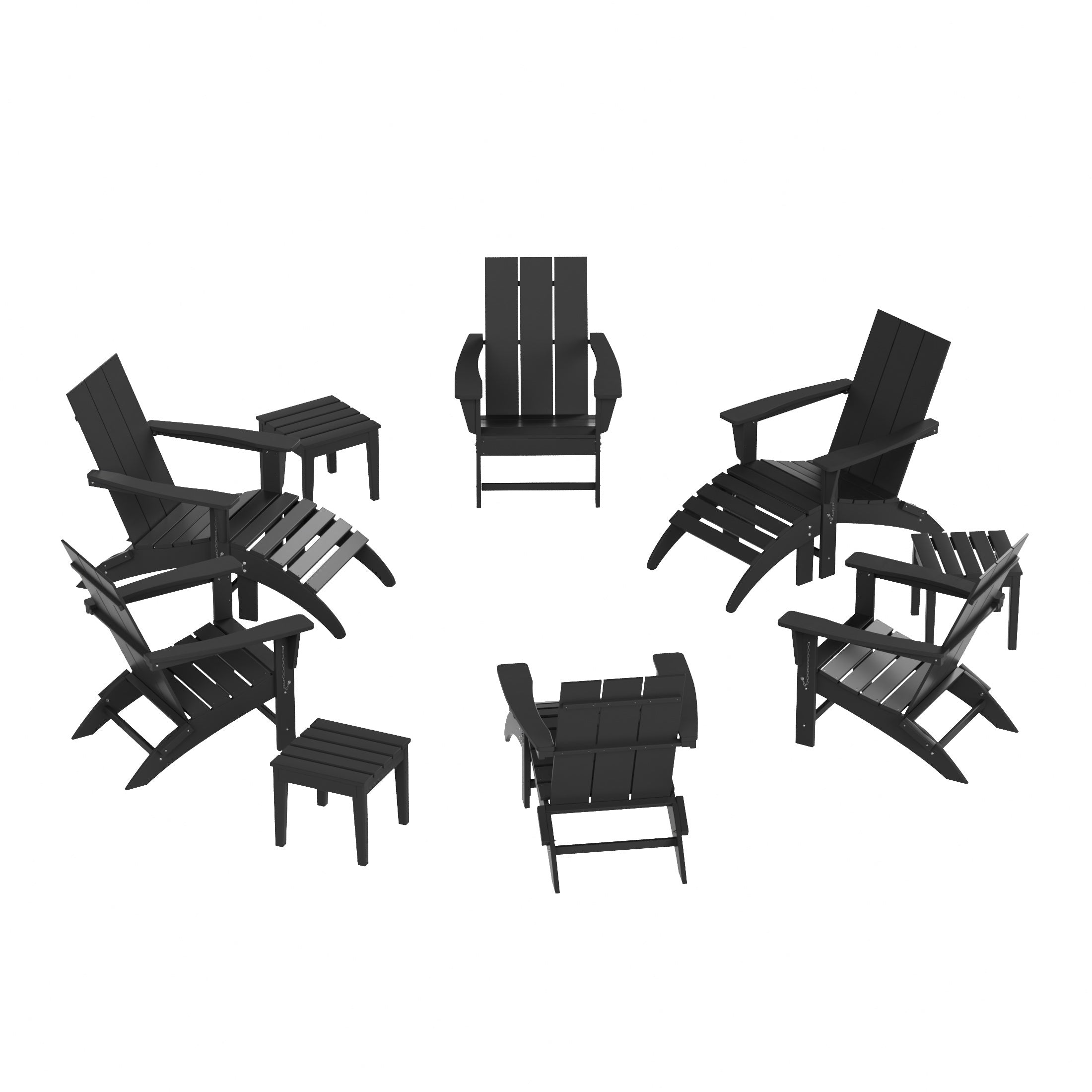 Palms 12-Piece Modern Poly Folding Adirondack Chair with Ottoman and Side Table