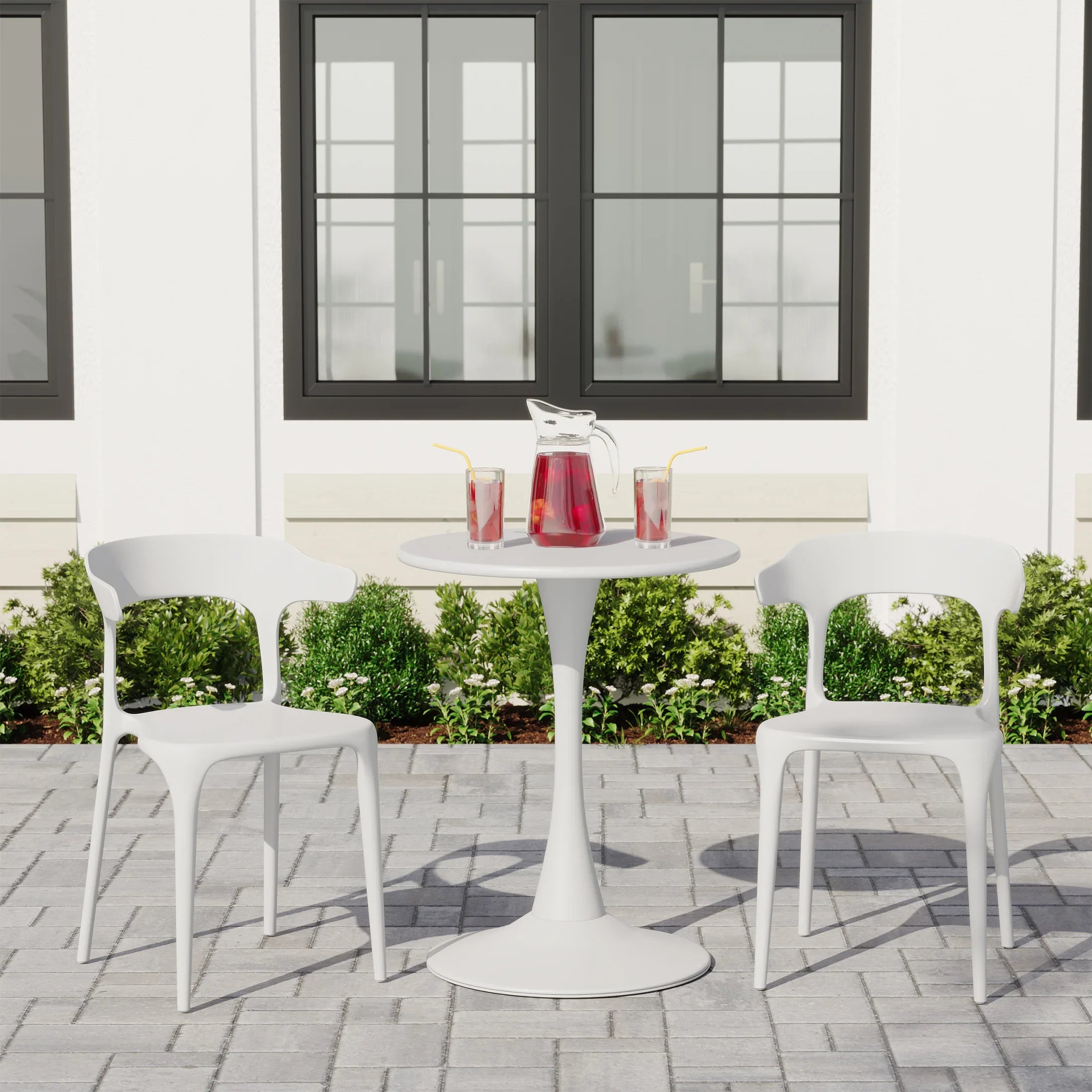 Sunshine 3-Piece Outdoor Metal Patio Dining Table Set With Stackable Modern Patio Side Chairs