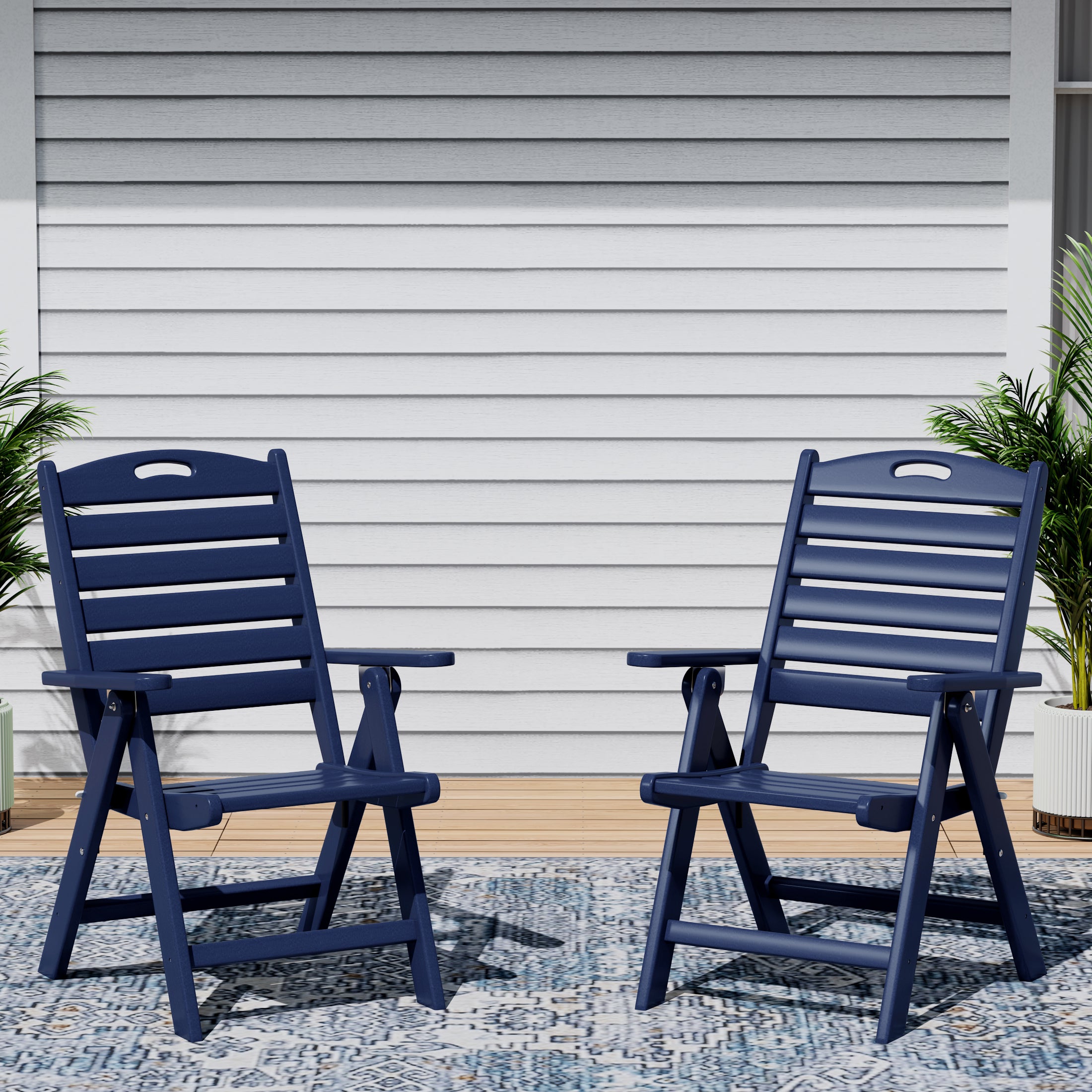 Cayman HDPE Adjustable Highback Folding Outdoor Patio Dining Chairs Set of 2