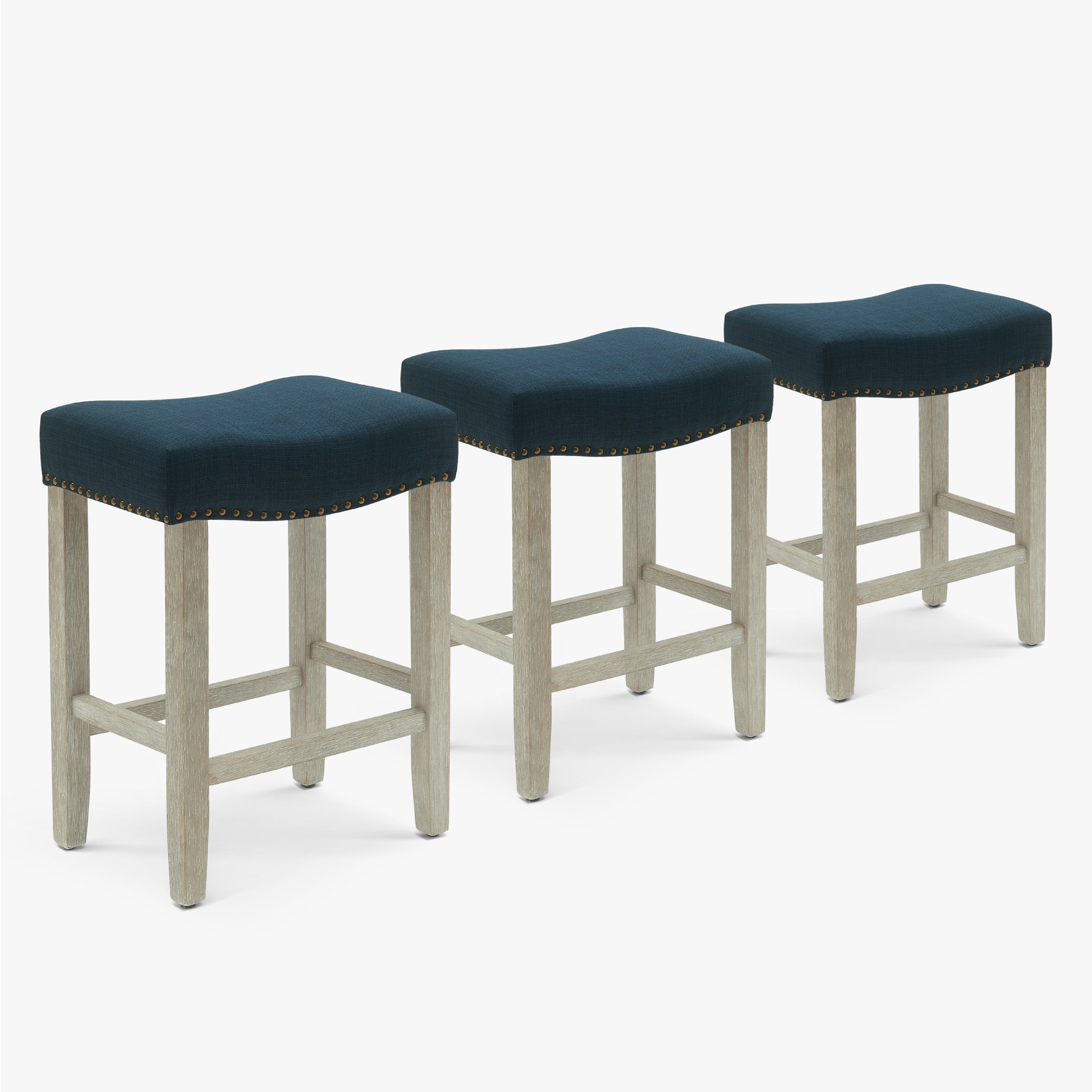 Bulmon 24" Upholstered Saddle Seat Antique Gray Counter Stool (Set of 3)