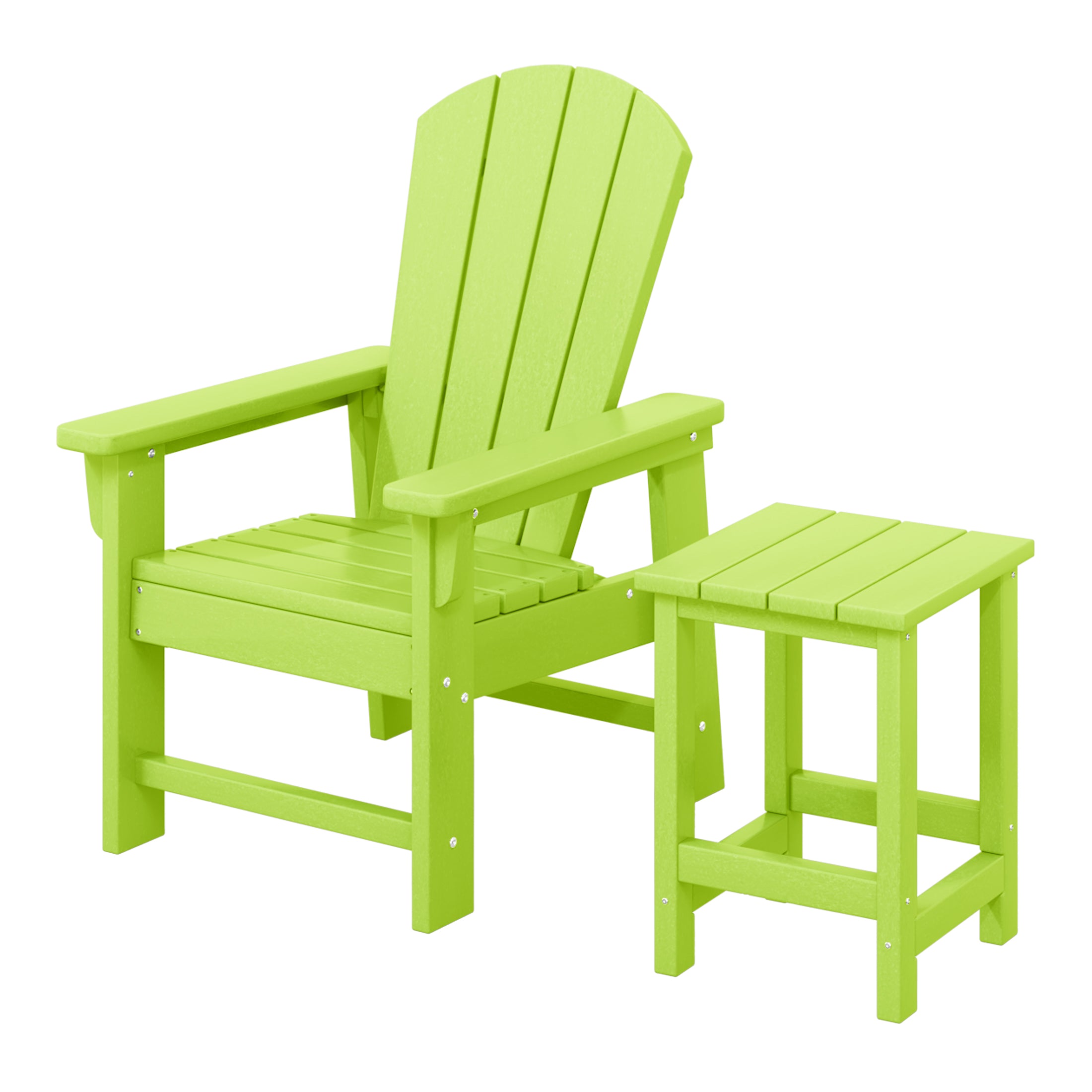 Paradise 2-Piece Kids Outdoor HDPE Adirondack Chair With Square Side Table Set