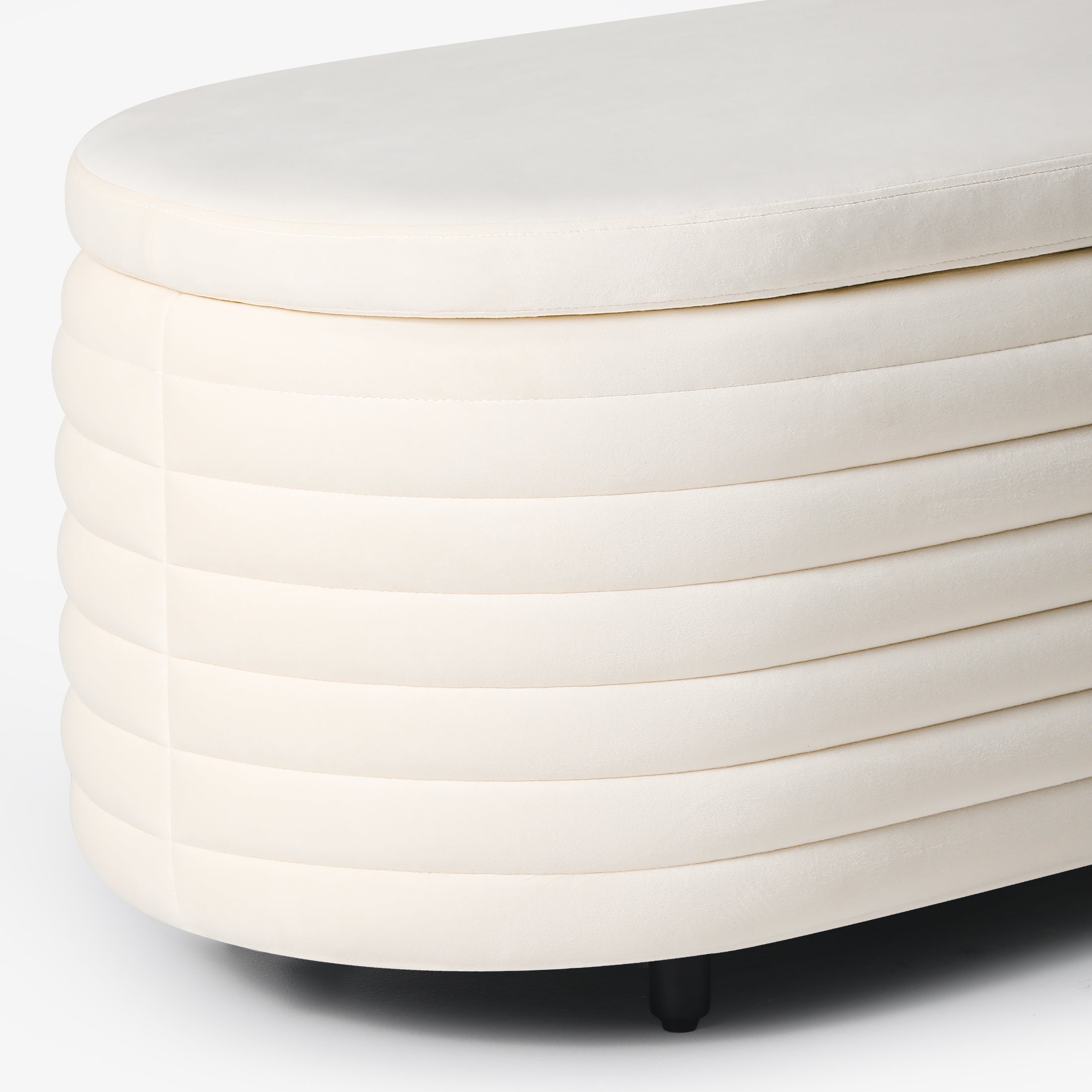 Alaia 54" Wide Mid-Century Modern Upholstered Velvet Tufted Oval Storage Ottoman Bench