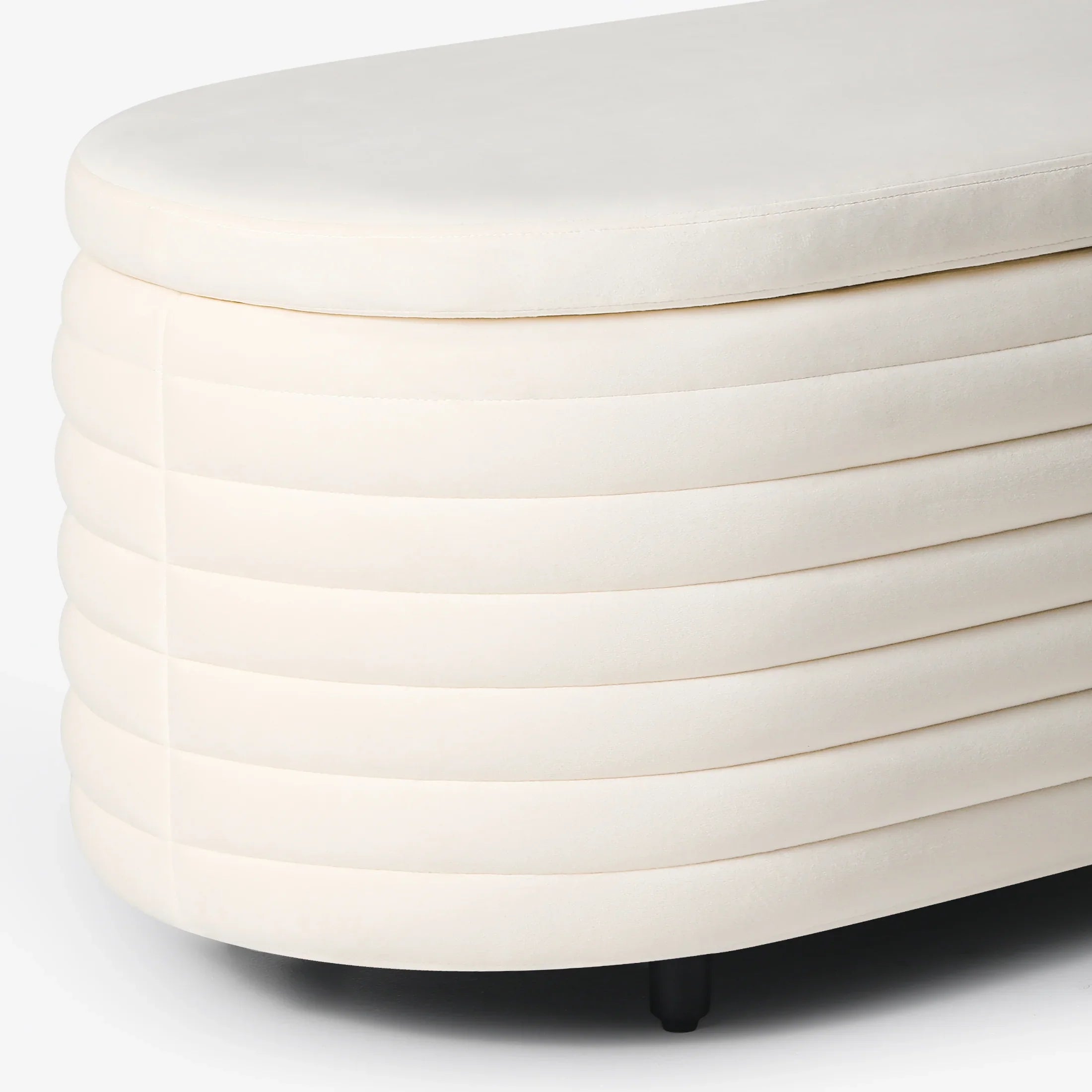 Alaia 54" Wide Mid-Century Modern Upholstered Velvet Tufted Oval Storage Ottoman Bench