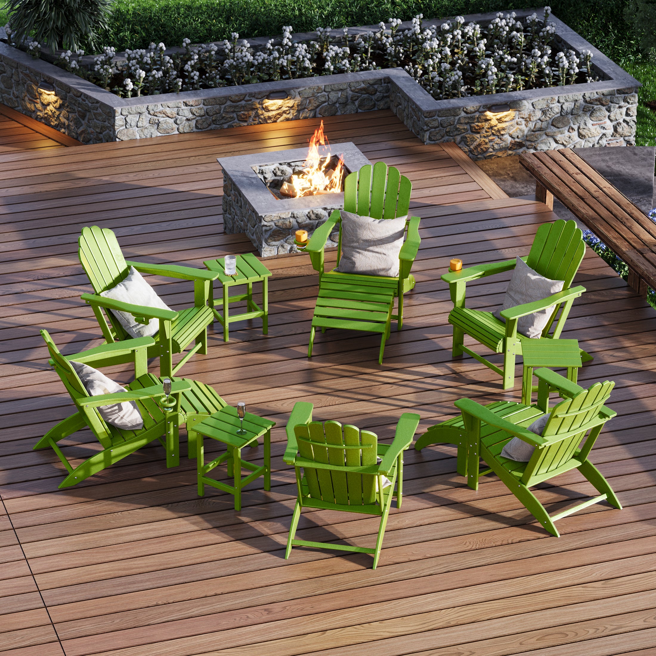 Lakeview 12-Piece HDPE Outdoor Patio Furniture Adirondack Chair Conversation Table Set