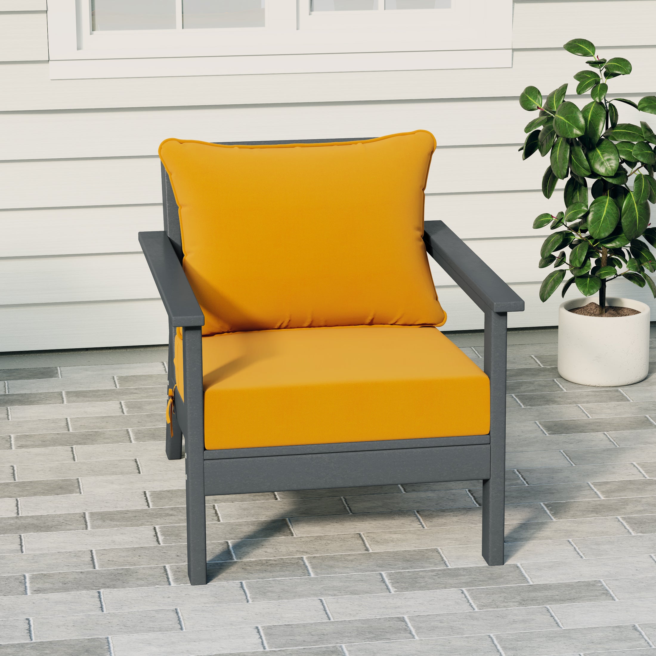 Portsmouth Outdoor Modern HDPE Patio Club Chair with Deep Seat Cushions
