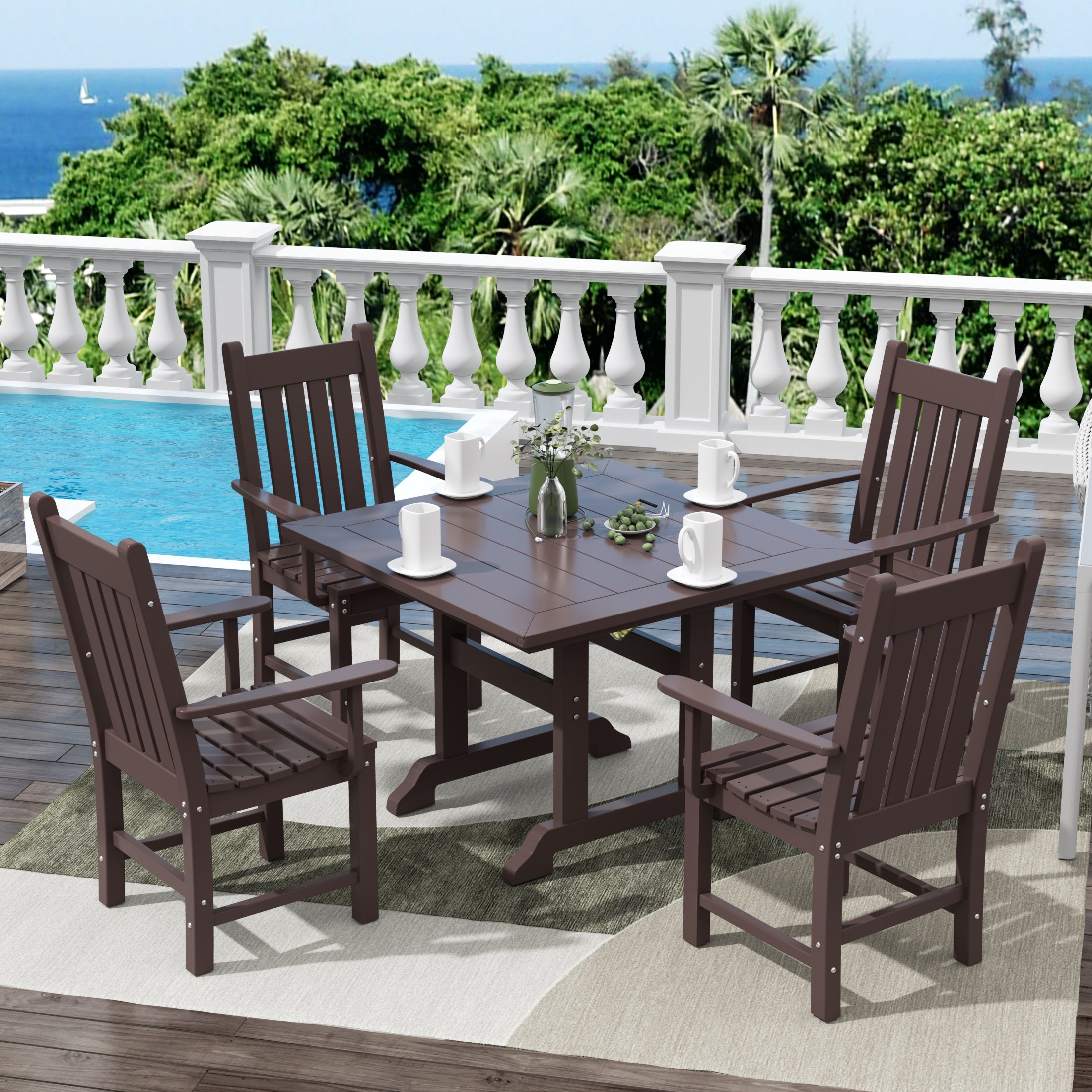 Paradise 5 Piece Outdoor Patio Dining Set Outdoor Square Table and Armchair Set