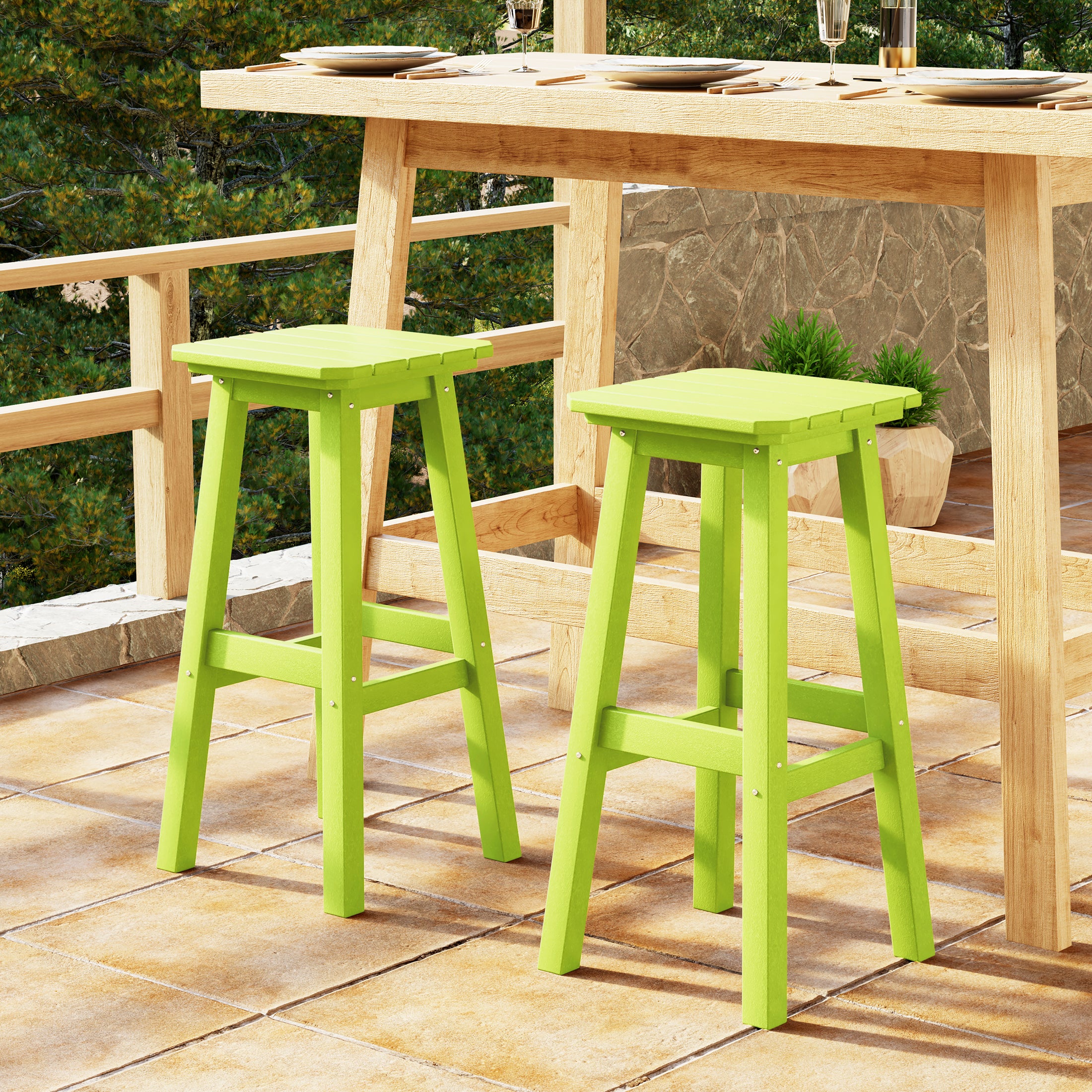 Paradise 29" HDPE Outdoor Patio Square Bar Stools (Set of 2)