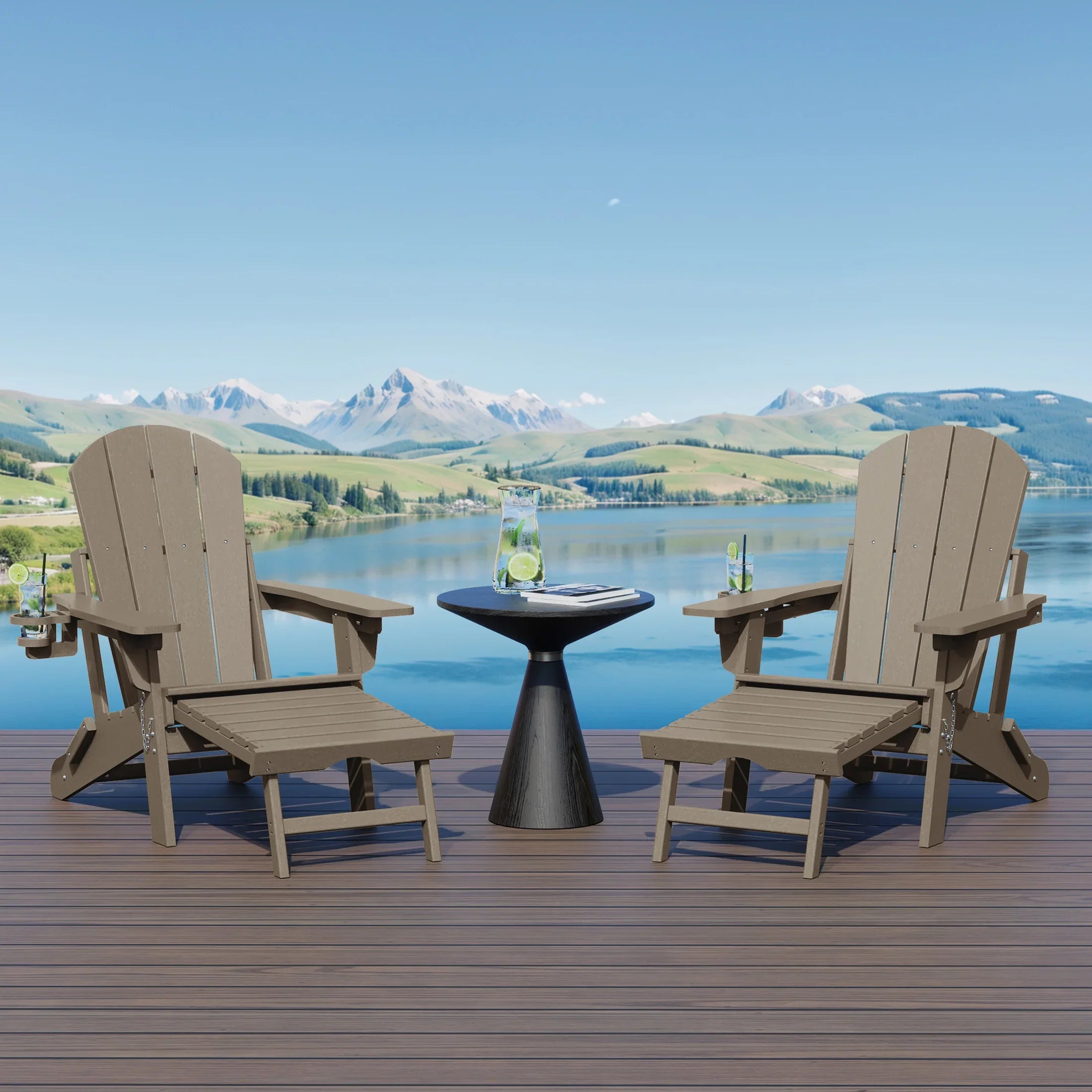 Paradise Folding Adjustable Adirondack Chair with Retractable Ottoman and Cup Holder (Set of 2)