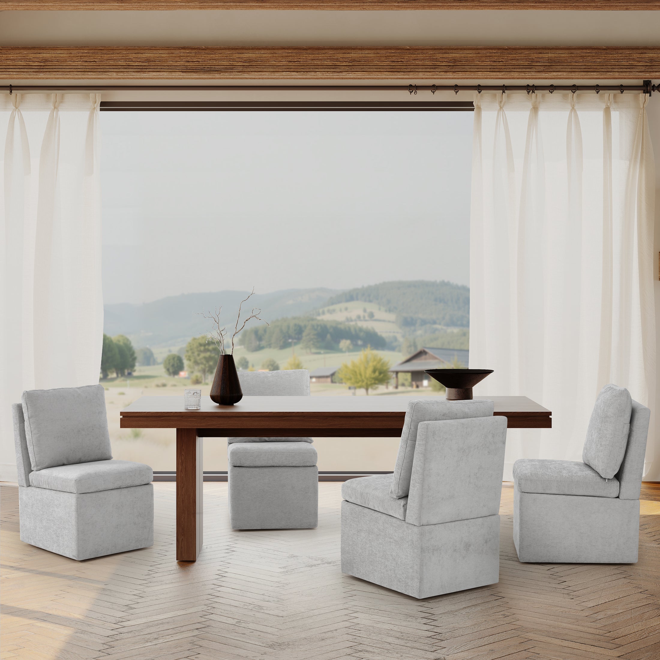 Danburry Modern Upholstered Chenille Armless Dining Chairs With Casters (Set of 4)