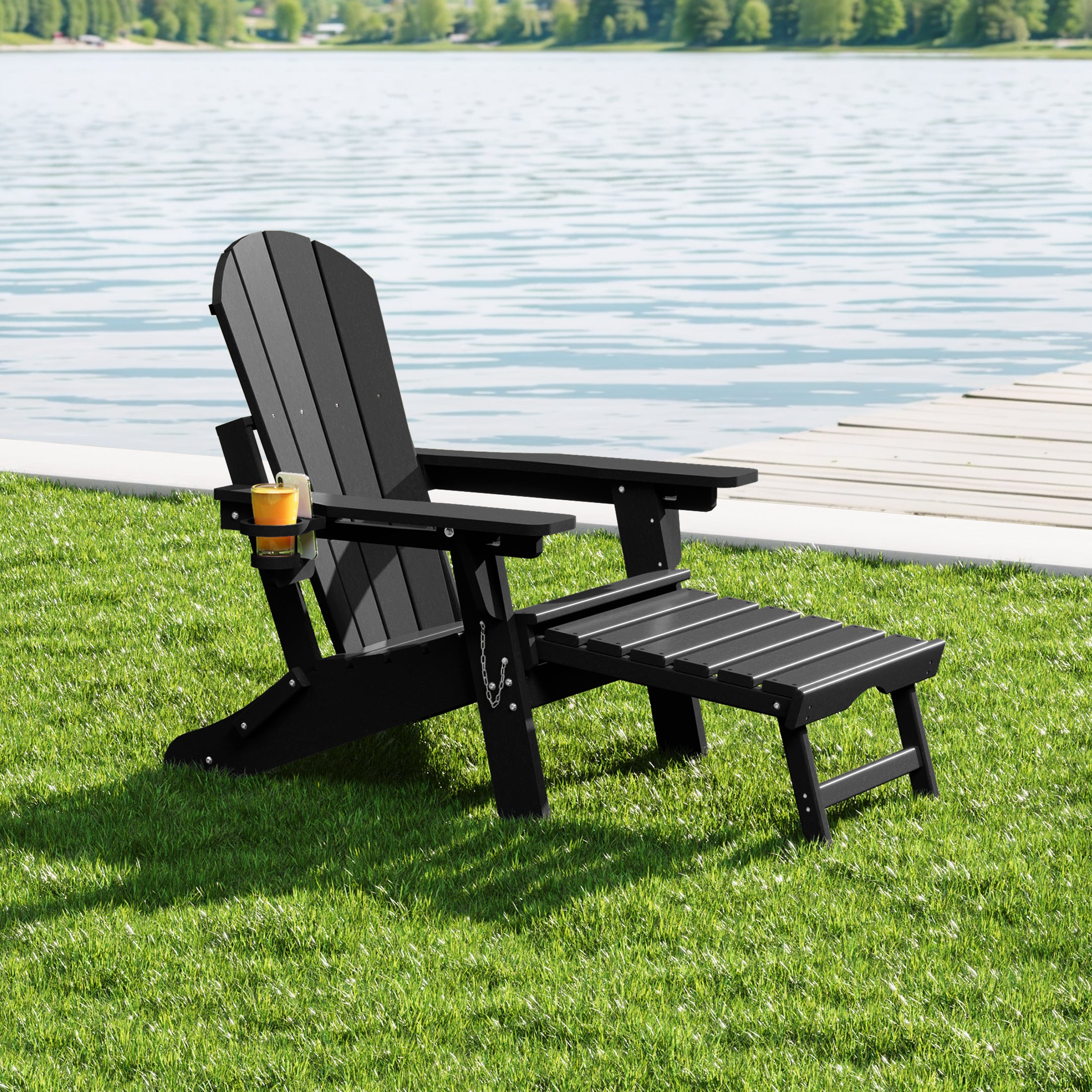 Paradise Folding Adjustable Adirondack Chair with Retractable Ottoman and Cup Holder