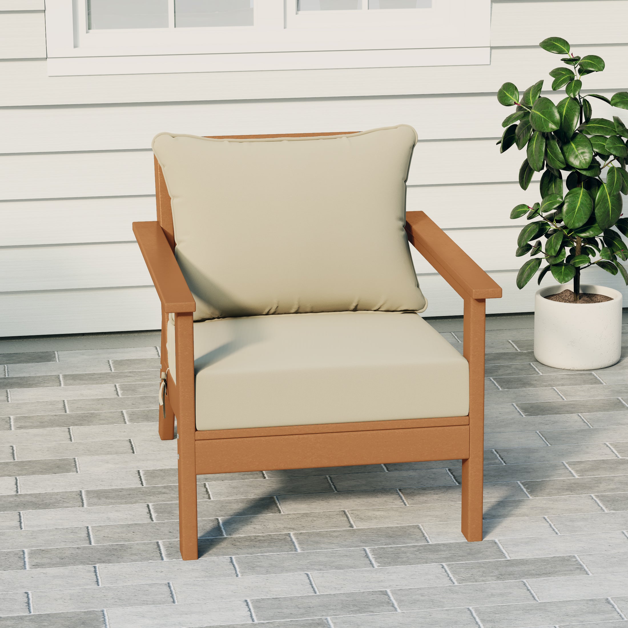 Portsmouth Outdoor Modern HDPE Patio Club Chair with Deep Seat Cushions