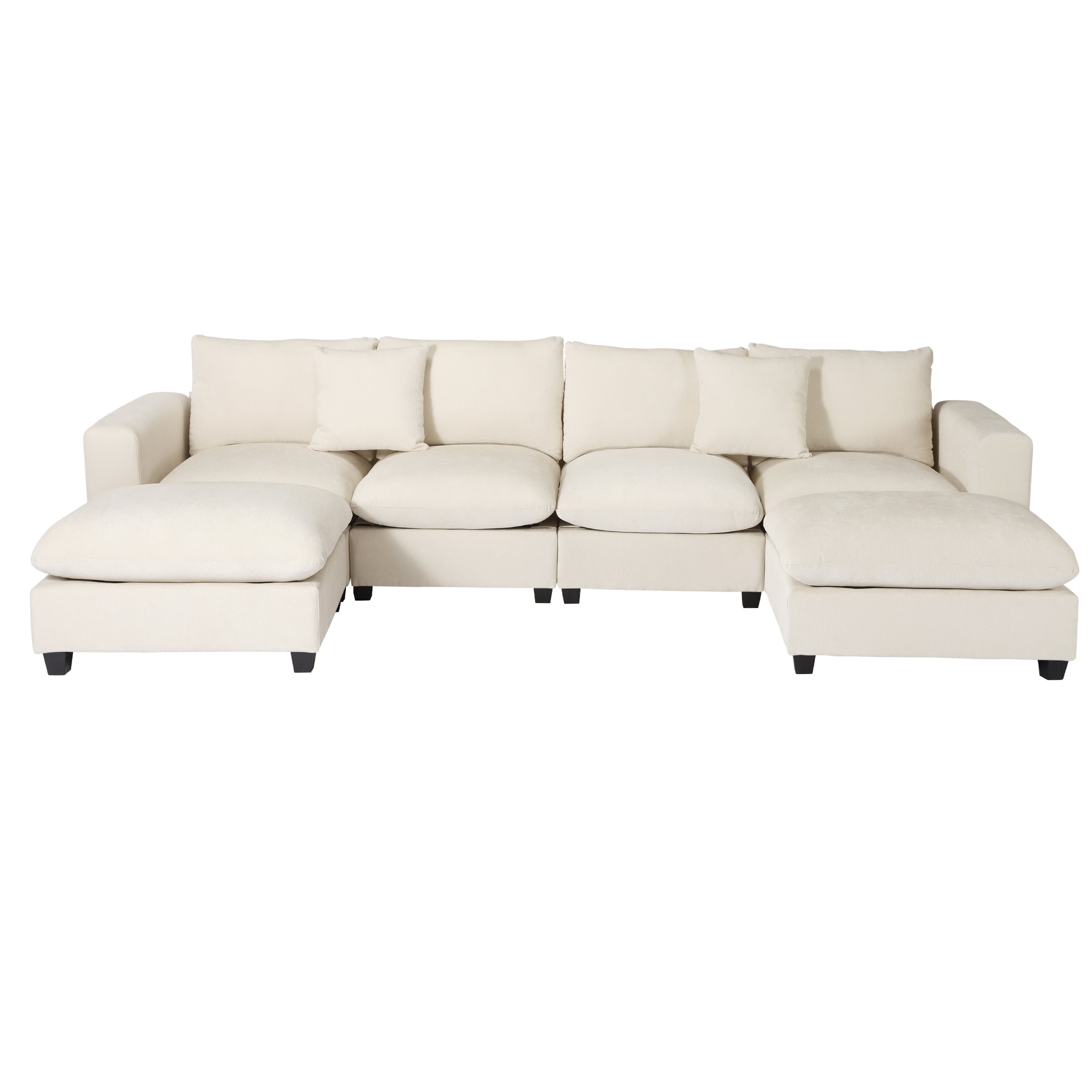 Springfield 128" Chenille Modular U-Shaped Sectional Couch and Chaise With USB/Type-C Ports and Side Pockets