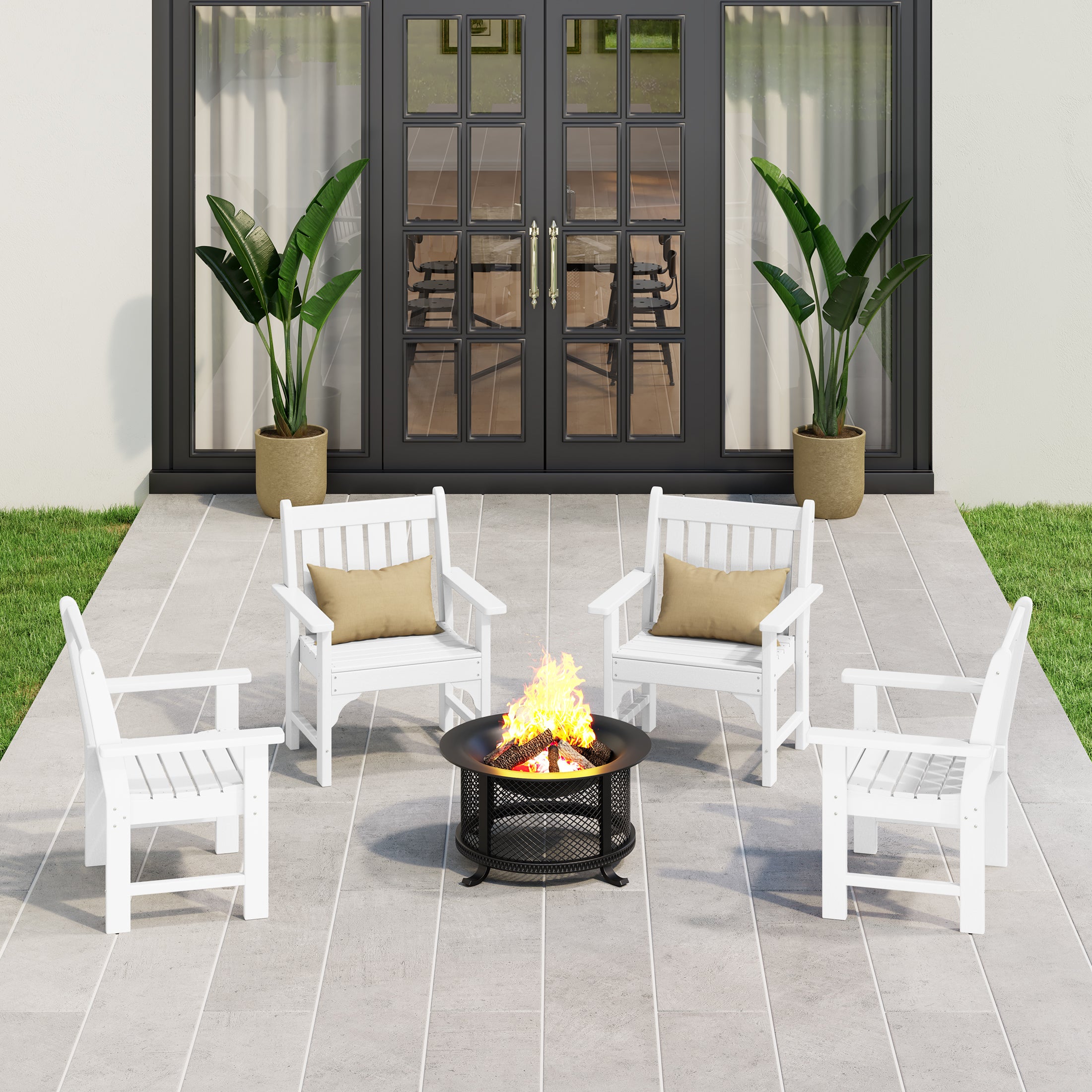 Paradise Outdoor Patio HDPE Adirondack Dining Arm Chairs (Set of 4)