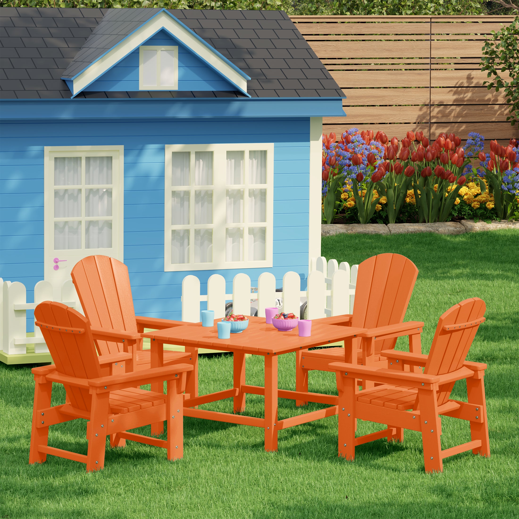 Paradise Kids 5-Piece HDPE Outdoor Square Patio Dining Table and Chairs Set