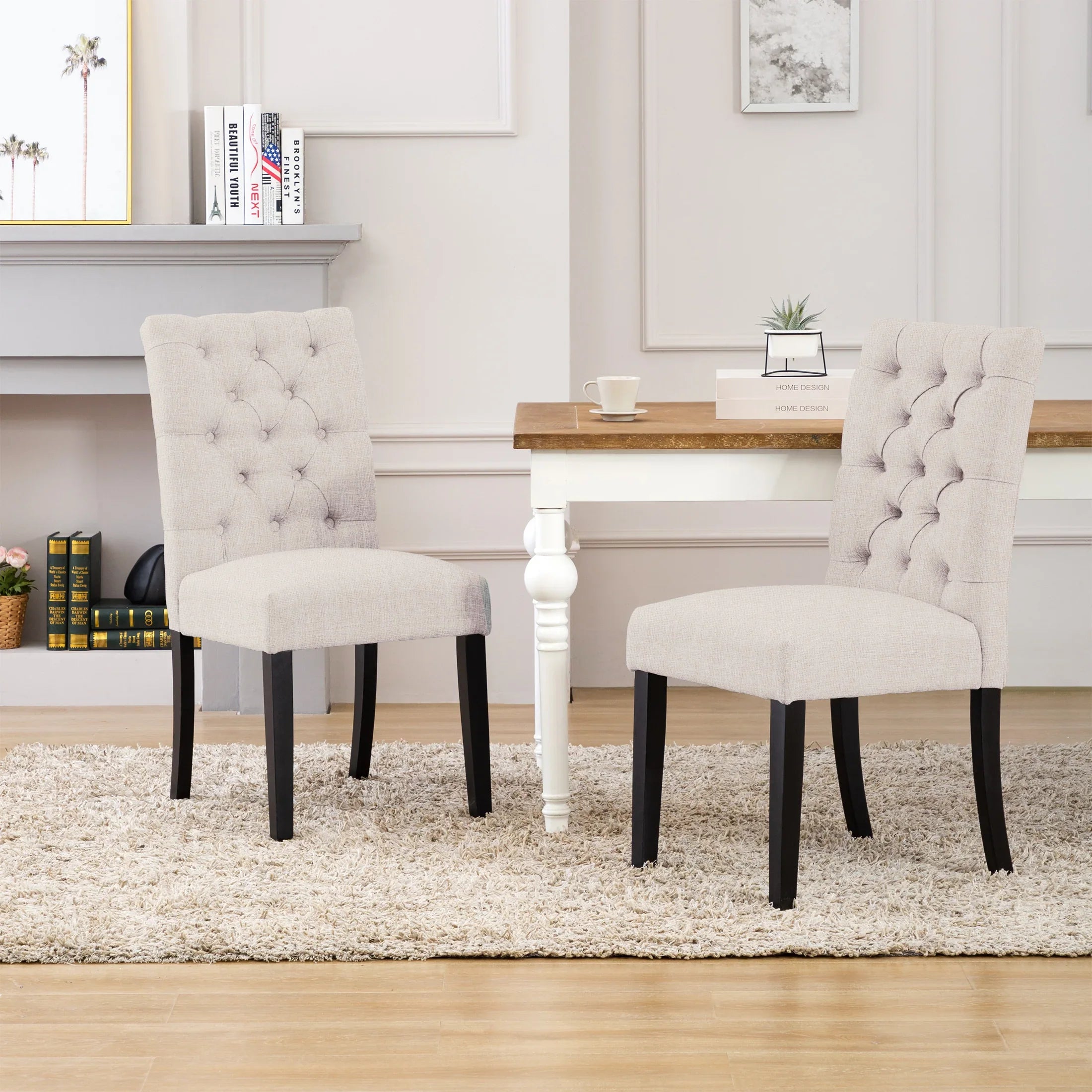 Bellmount Linen fabric tufted upholstered side chairs ( 2 piece set )