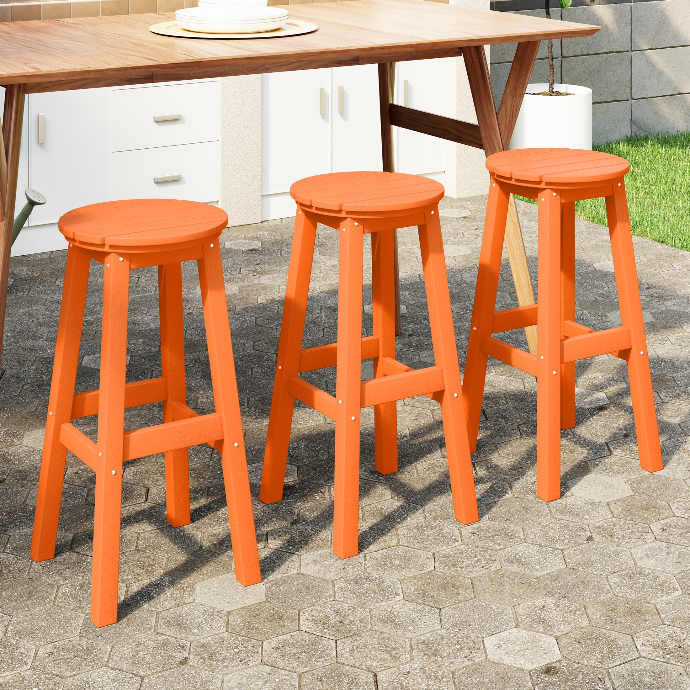 Paradise 29" HDPE Outdoor Patio Round Bar Stool Set of 3