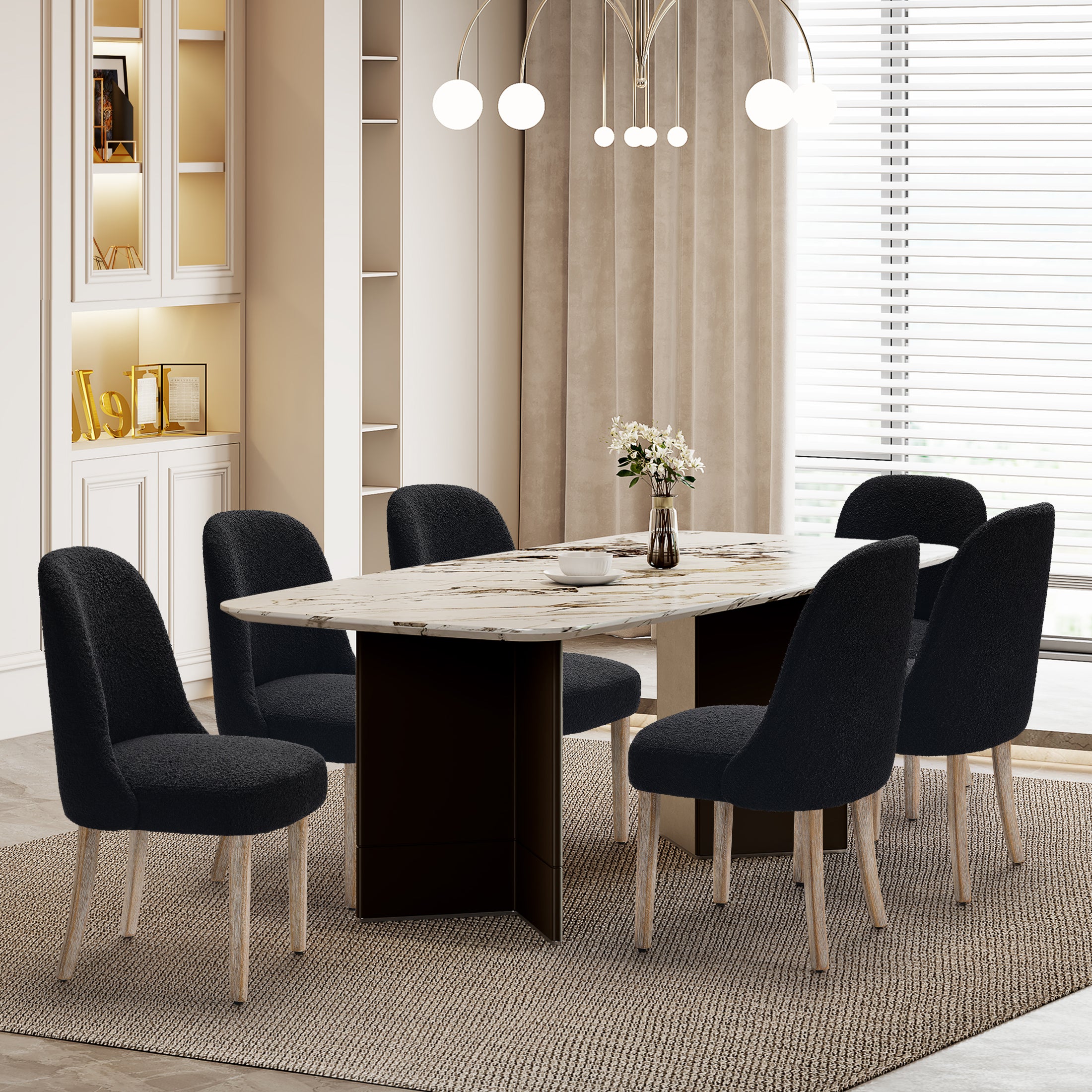 Amélie Mid-Century Modern Upholstered Boucle Dining Chair (Set of 6)