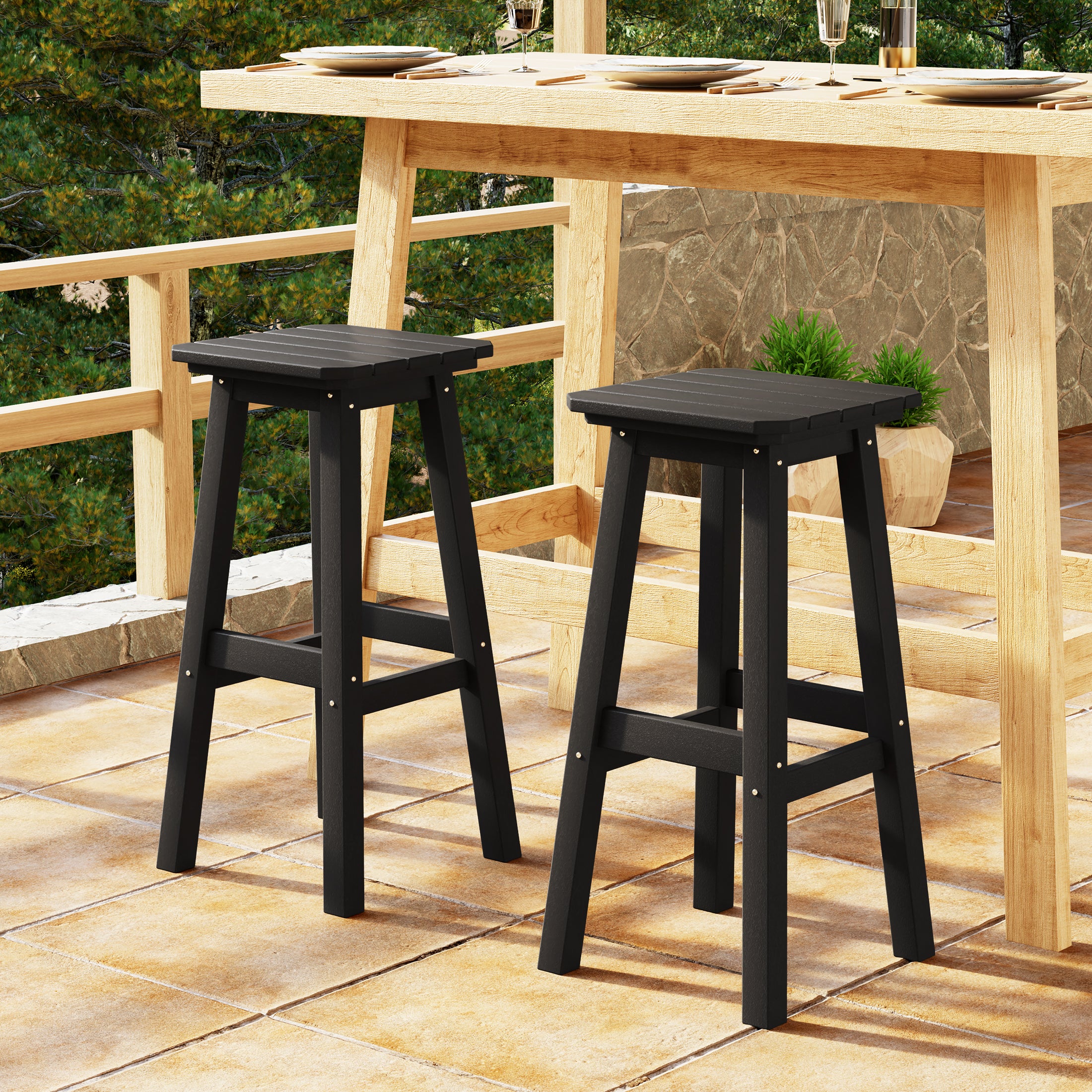 Paradise 29" HDPE Outdoor Patio Square Bar Stools (Set of 2)