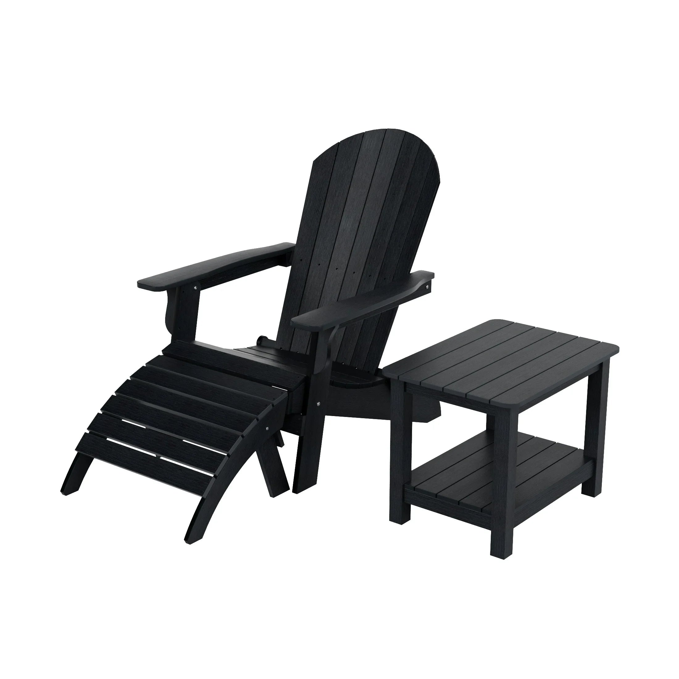 Florence 3-Piece HIPS Outdoor Folding Adirondack Seashell Chair With Folding Ottoman And Side Table