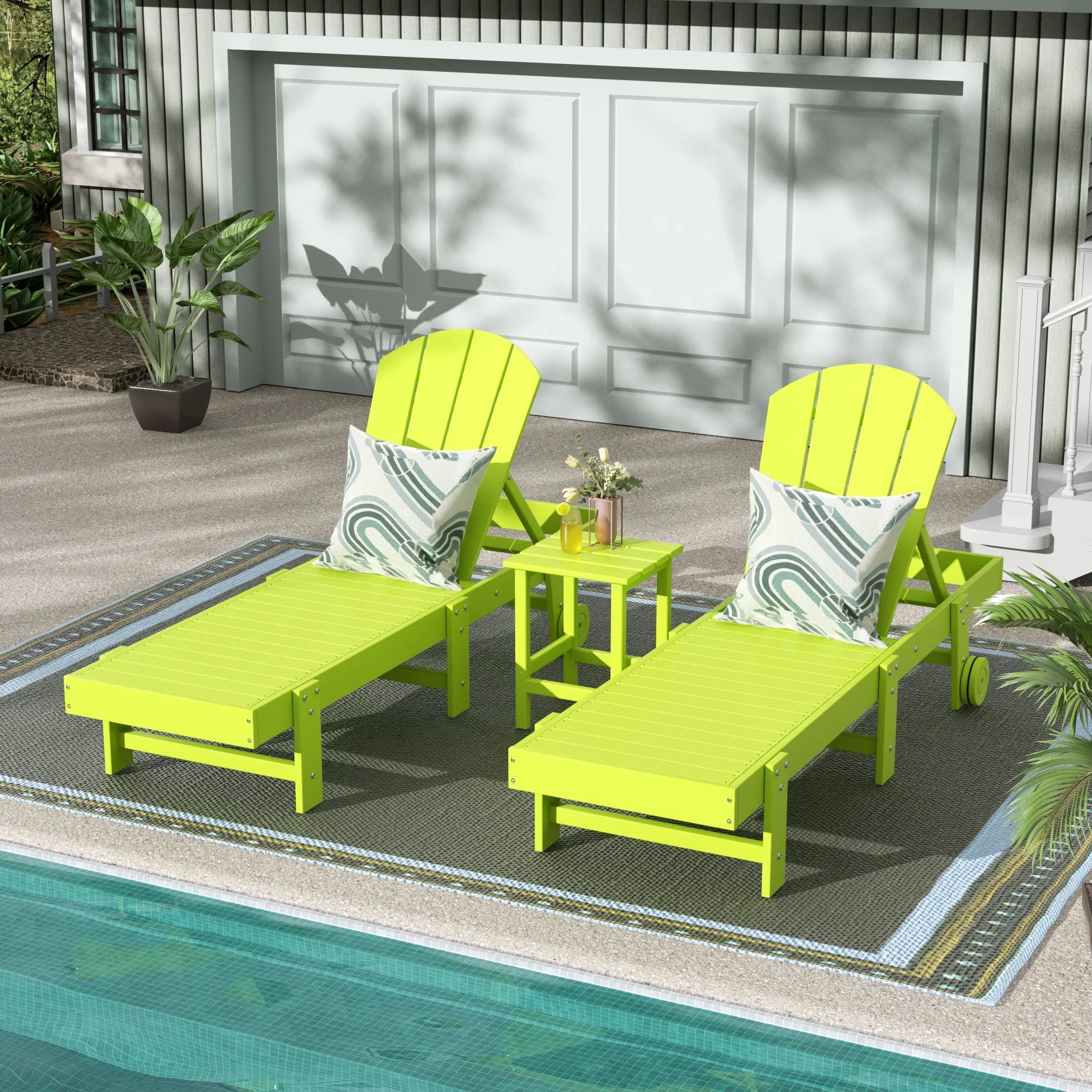 Paradise 3 Piece Poly Reclining Chaise Lounge With Wheels