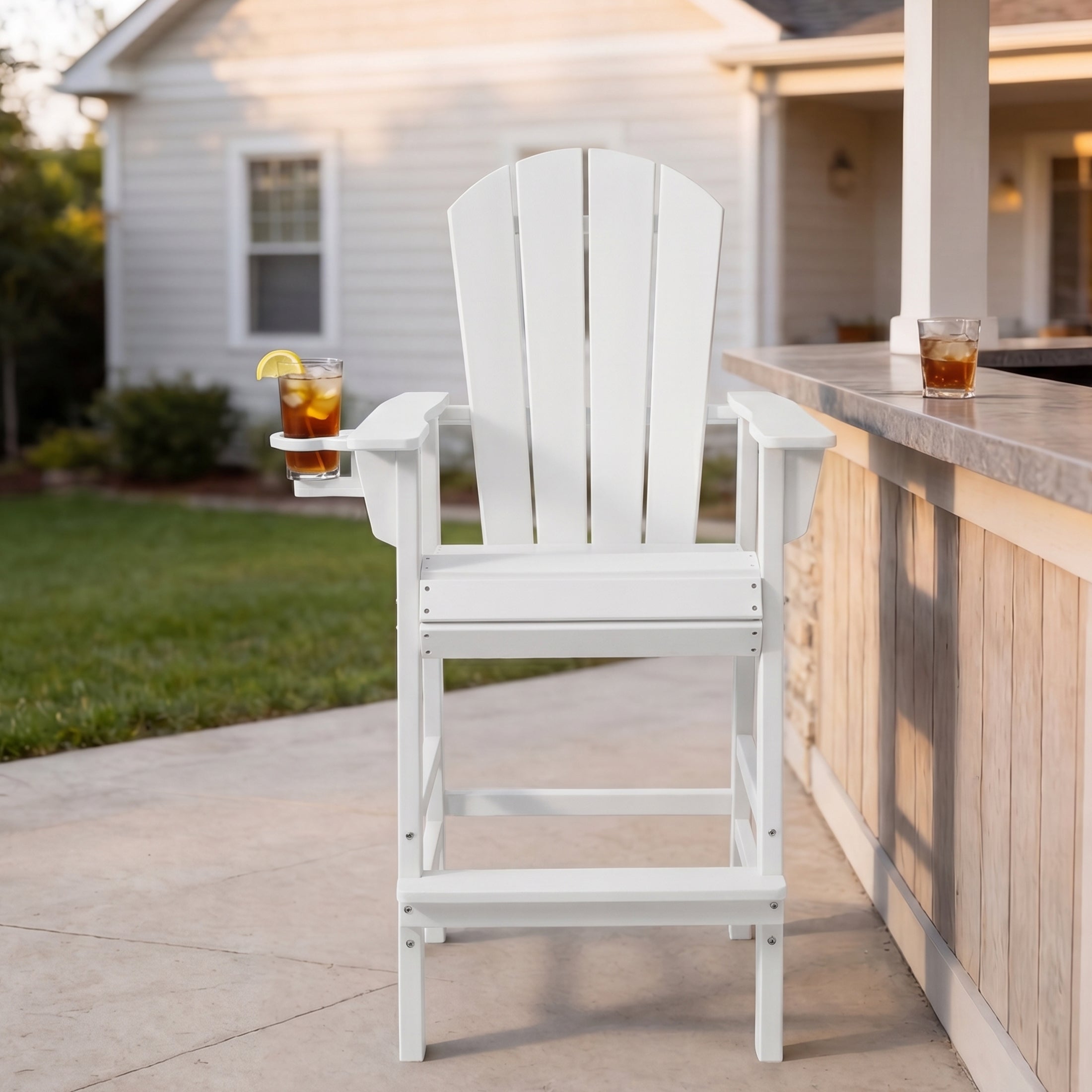 Paradise Outdoor HDPE Tall Adirondack Bar Height Chair With Cup Holder