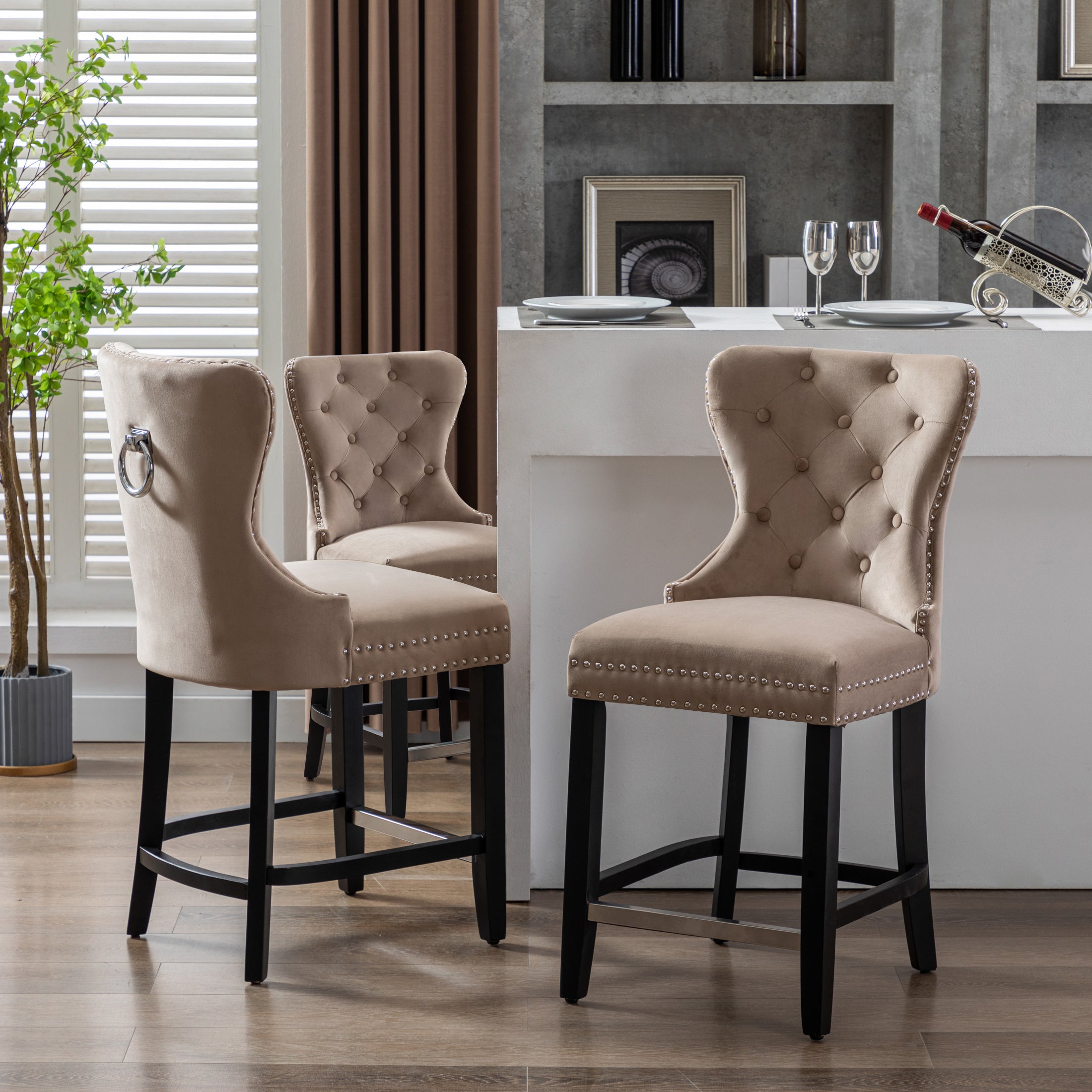 Hank 24" Tufted Velvet Counter Stool (Set of 3)