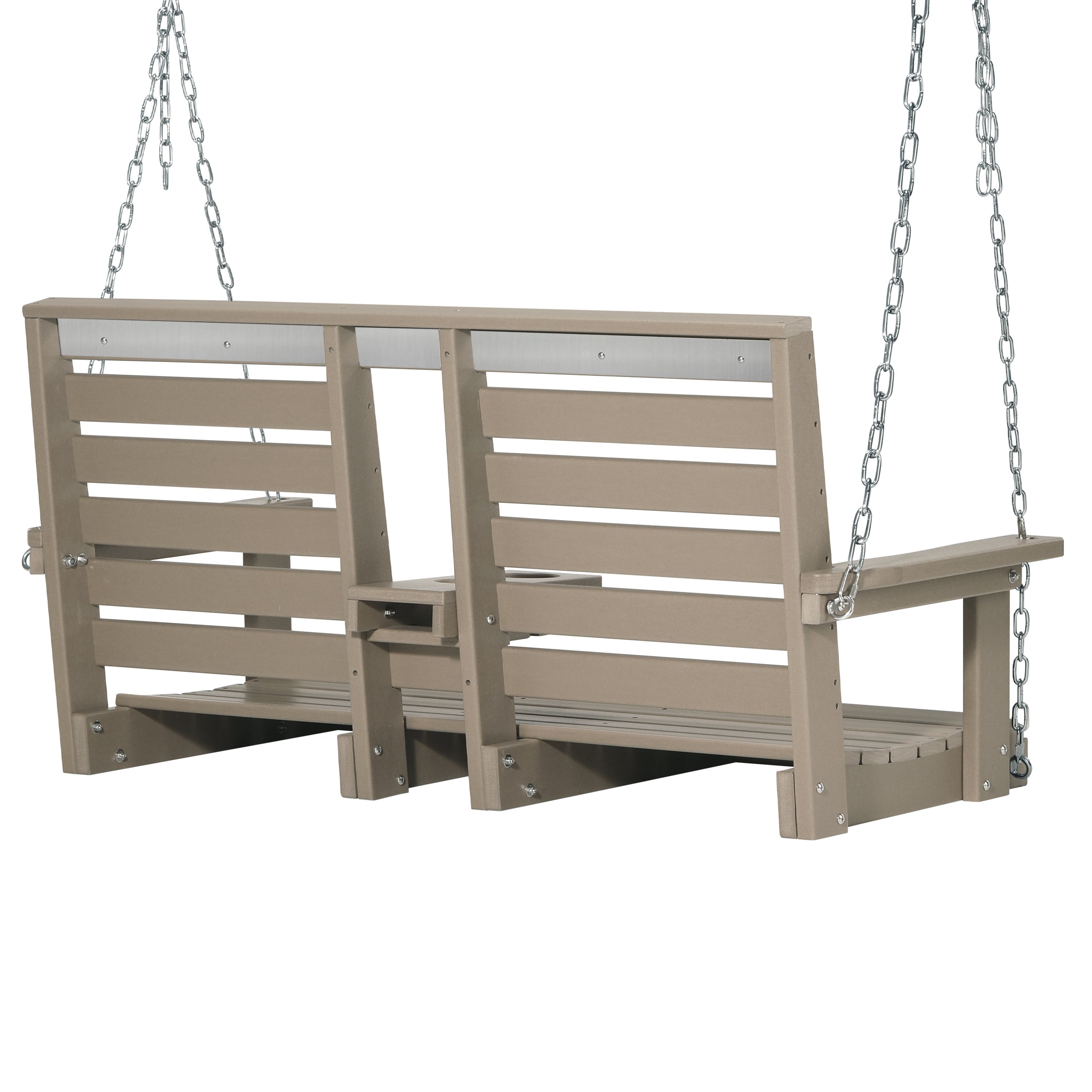Charleston Outdoor HDPE 54" Front Hanging Porch Swing Bench With Cupholders