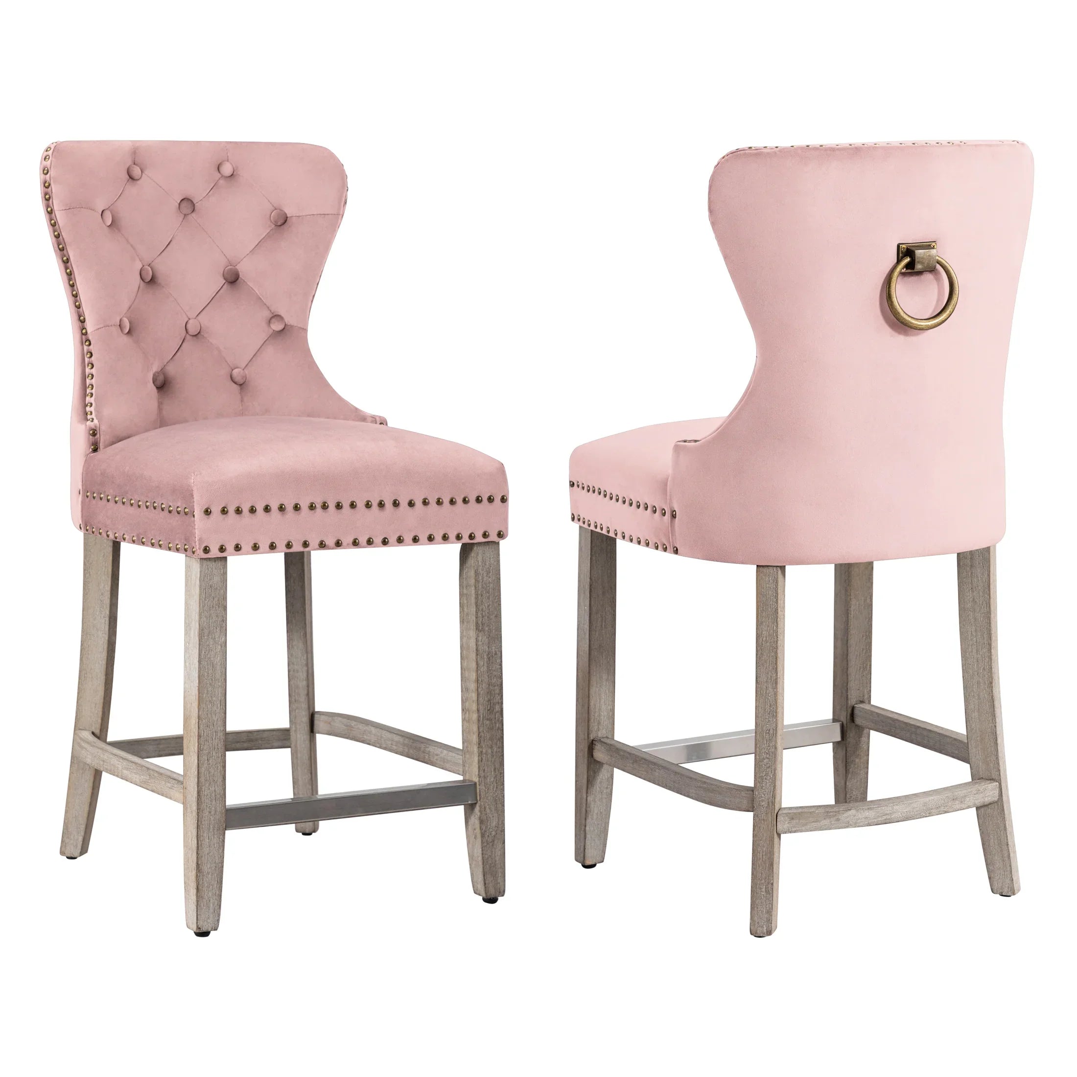 Hank 24" Tufted Velvet Counter Stool (Set of 2), Antique Gray