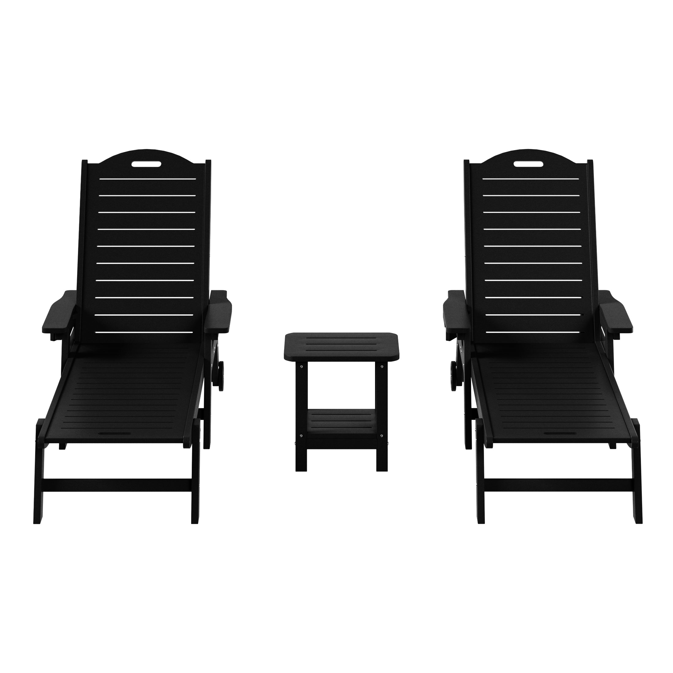 Lago 3-Piece Outdoor Patio Chaise Lounge Chair with Wheels & Cup Holder with Patio Side Table