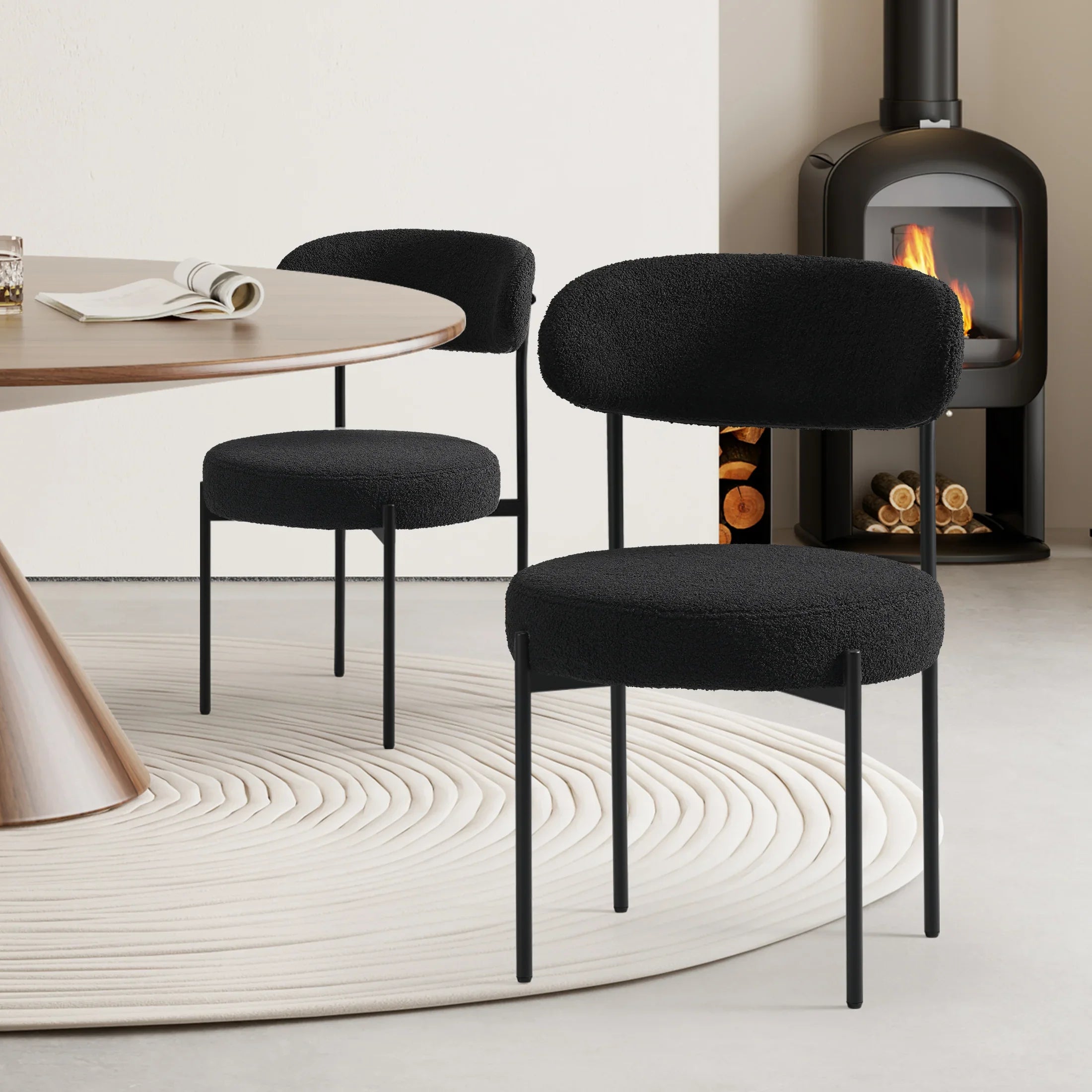 Celine Mid-Century Modern Upholstered Sherpa Round Dining Chairs (Set of 2)