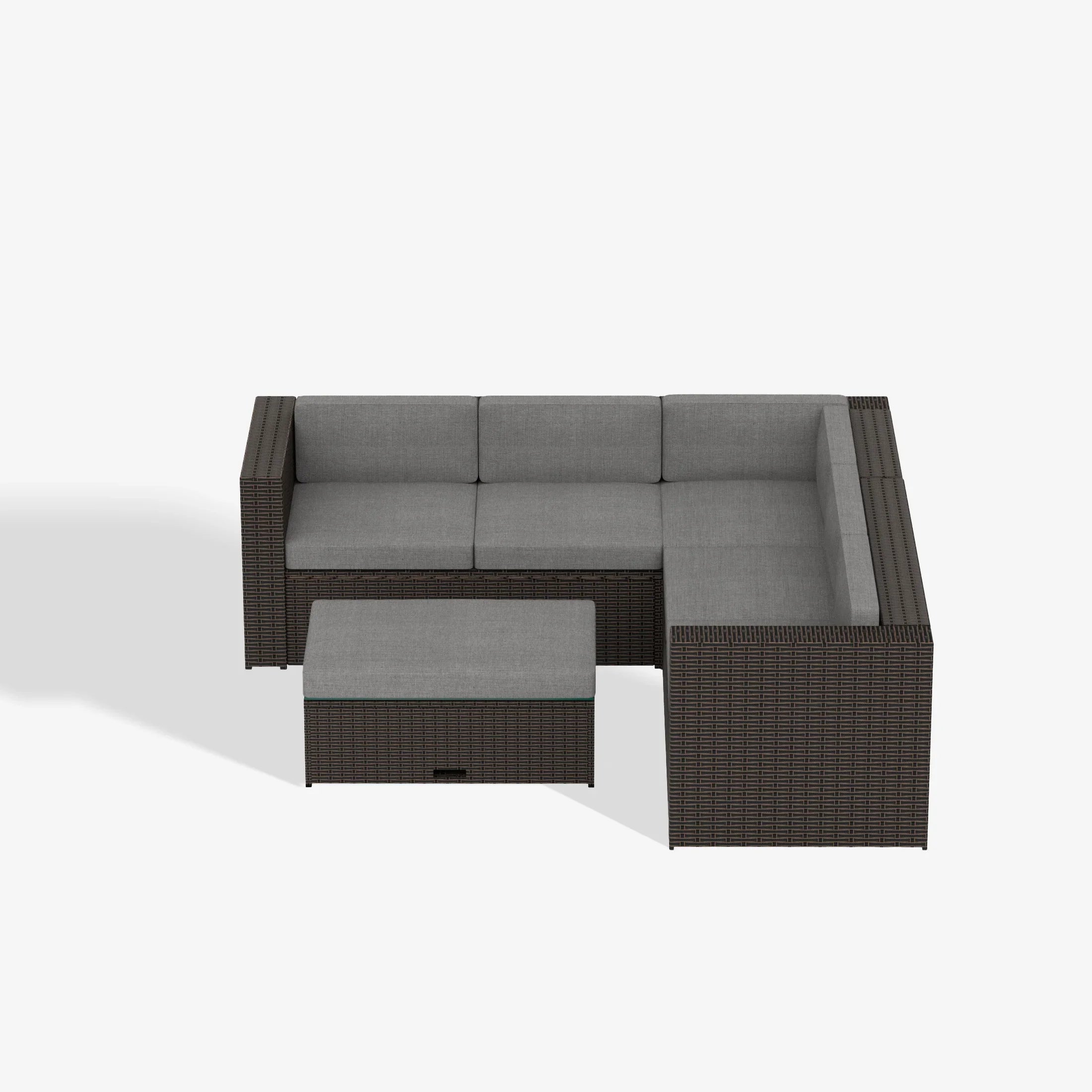 Stonewood 4-Piece set Black color base Outdoor / Patio Wicker Rattan Sectional Conversation Sofa set with cushions, throw pillows and a Coffee table ( 6 seater )