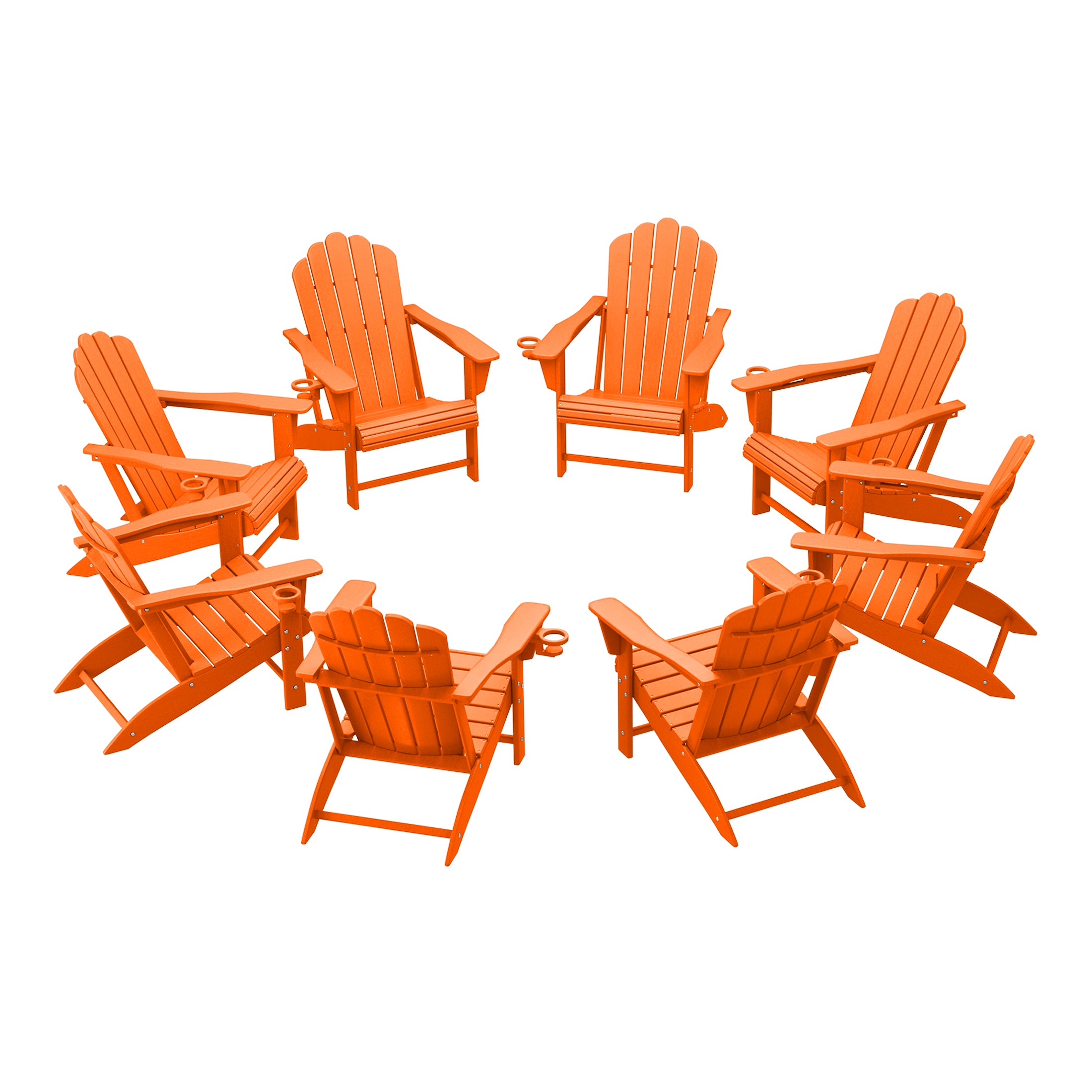 Lakeview Outdoor Patio HDPE Adirondack Chairs With Cup Holders (Set of 8)
